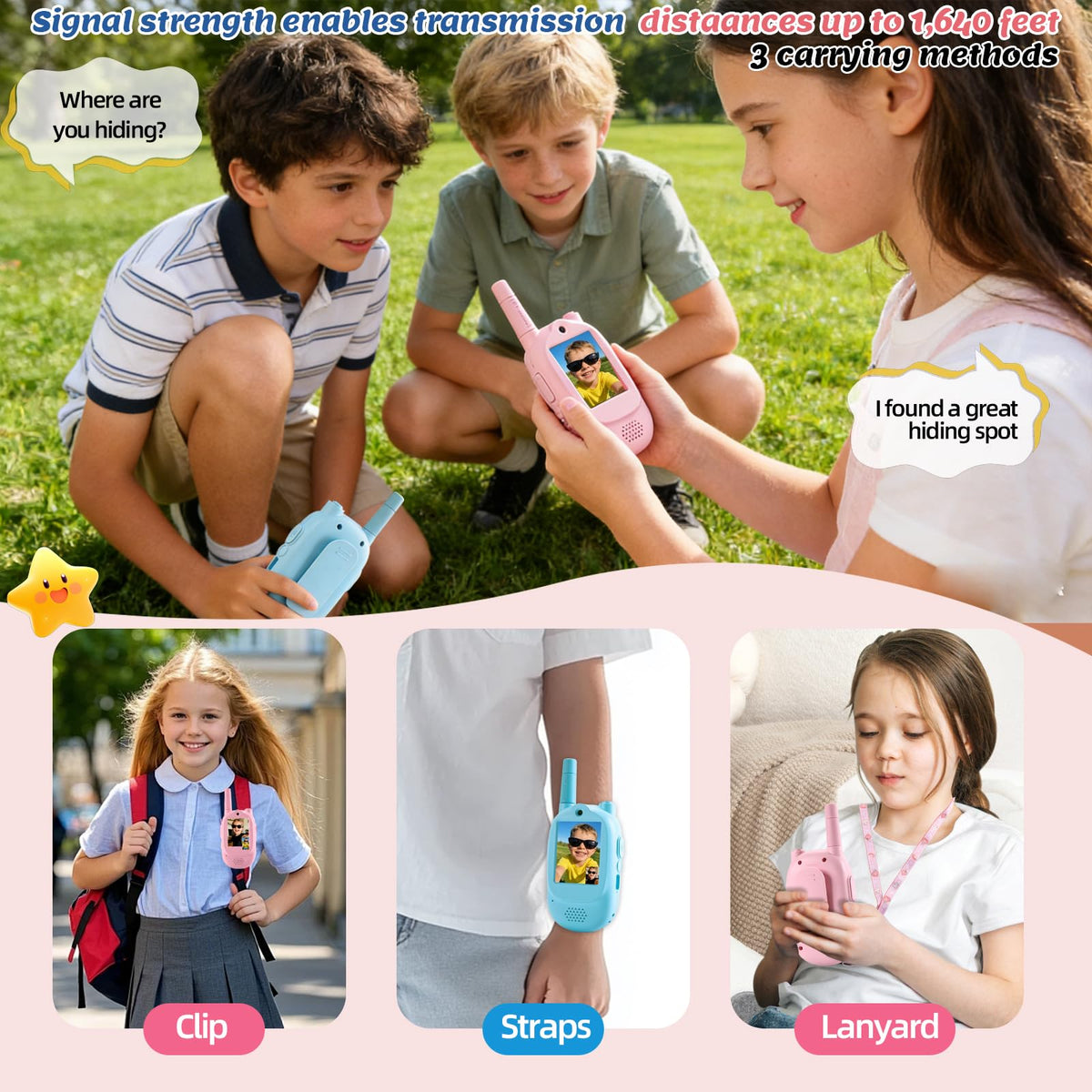 Kids Video Walkie Talkies 2 Pack 5 Hour Talk Time 1600 FT - Zipvac Official Imagery - 6
