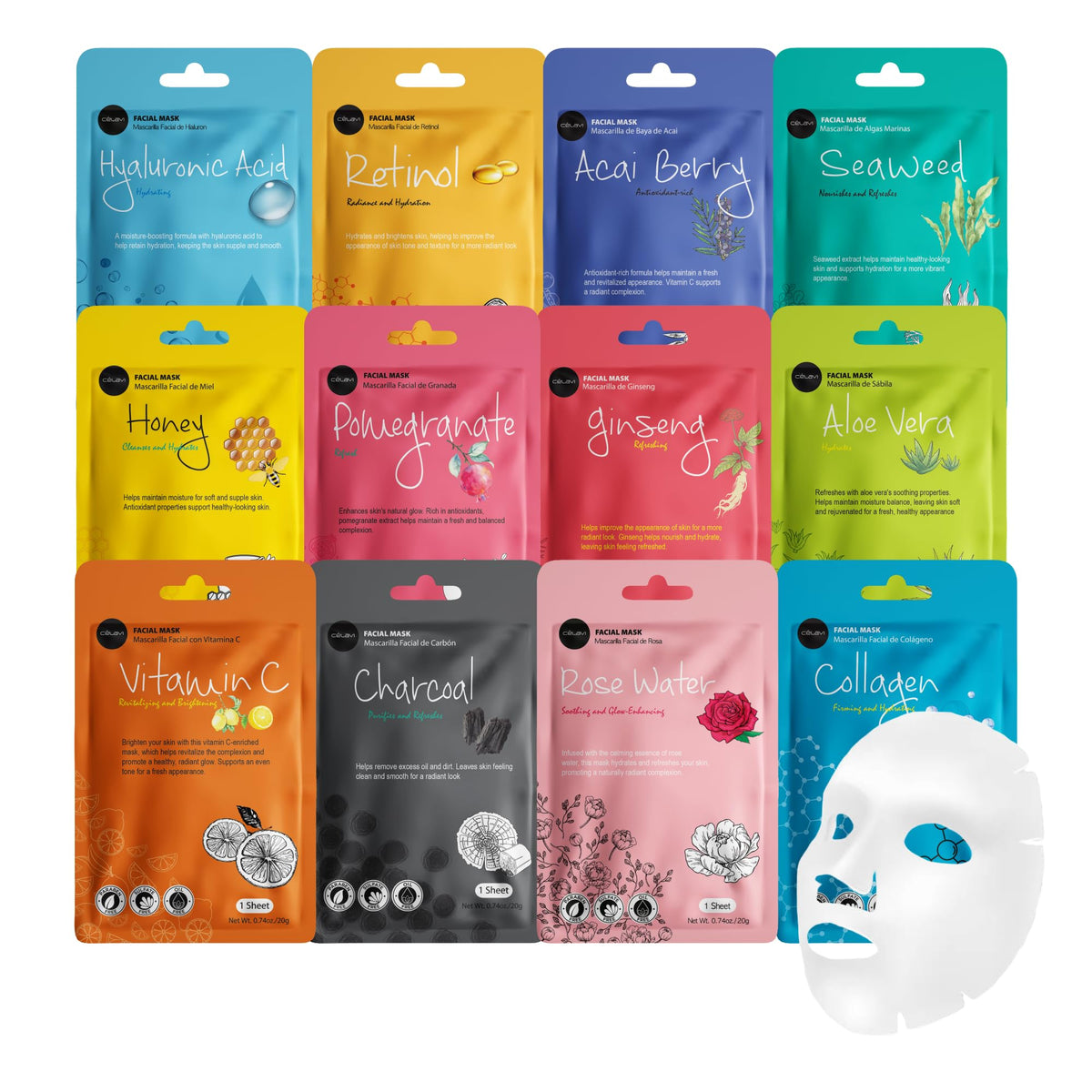 celavi Face Mask Set Korean Beauty Essence Facial Paper - Celavi Cosmetics Official Product Imagery - 2
