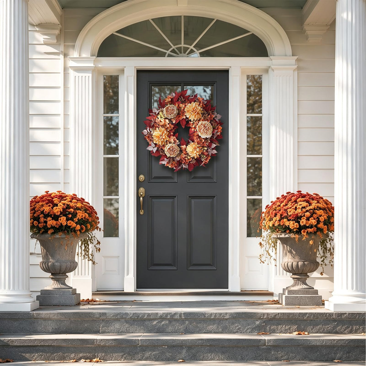 24 Fall Artificial Peony Dahlia Flower Wreath for Front Door - GLIDLION Official Imagery - 3