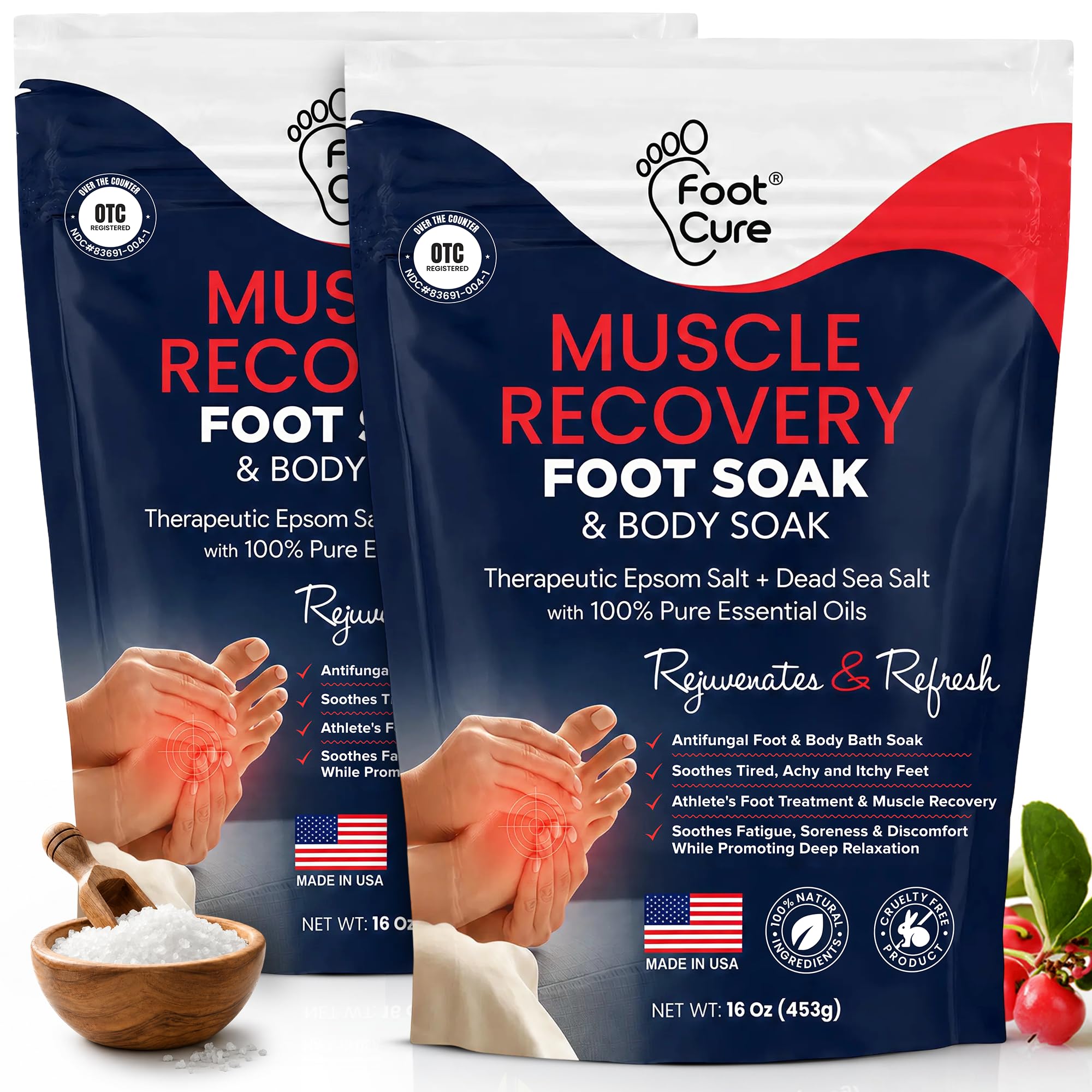 Tea Tree Oil Epsom Salt Foot Soak for Toenail Fungus Treatment, - FOOT CURE