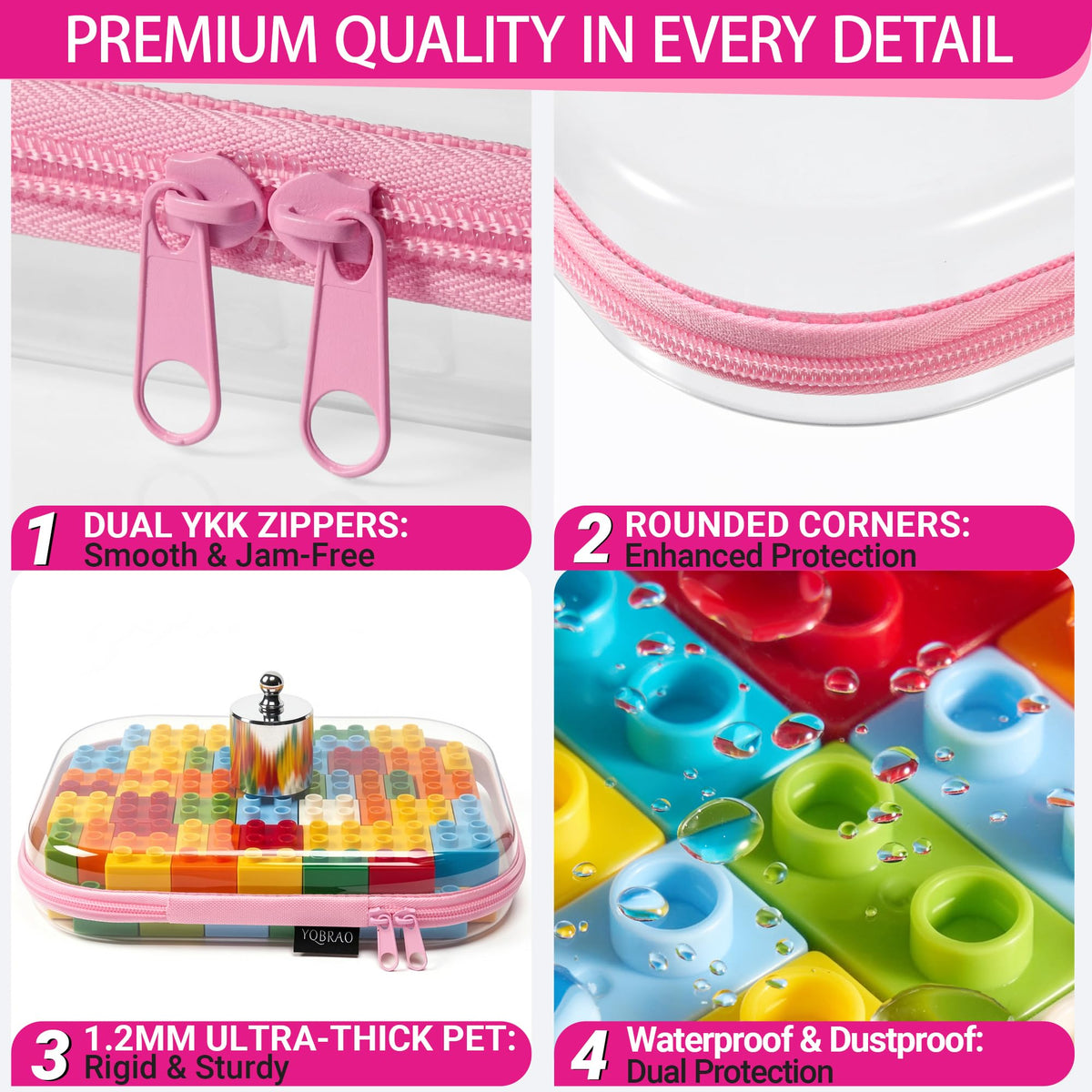 Clear Hard Shell Zipper Cases 6 Multi Size Organizers Pink - YQBRAO Official Imagery - 6
