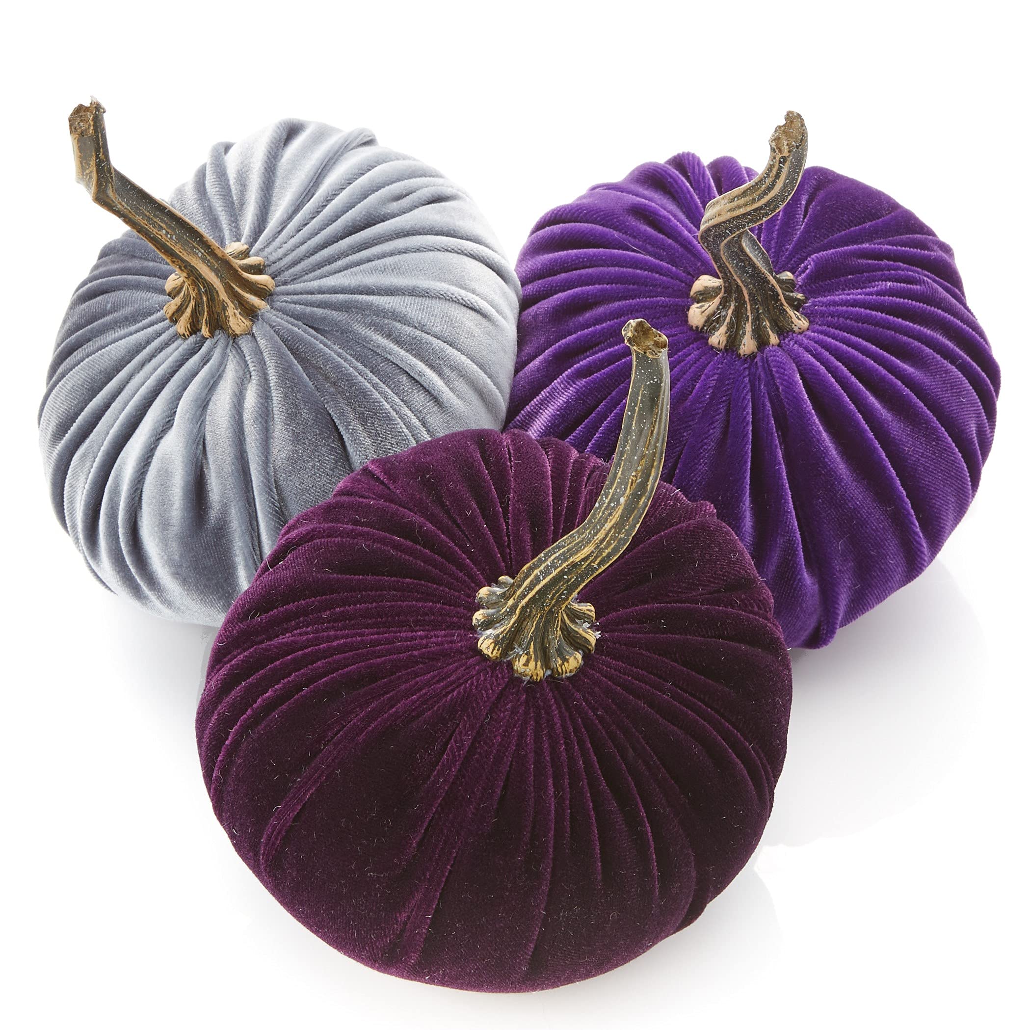 Set of 3 Small Velvet Pumpkins, Halloween indoor decor, purple - Product Imagery