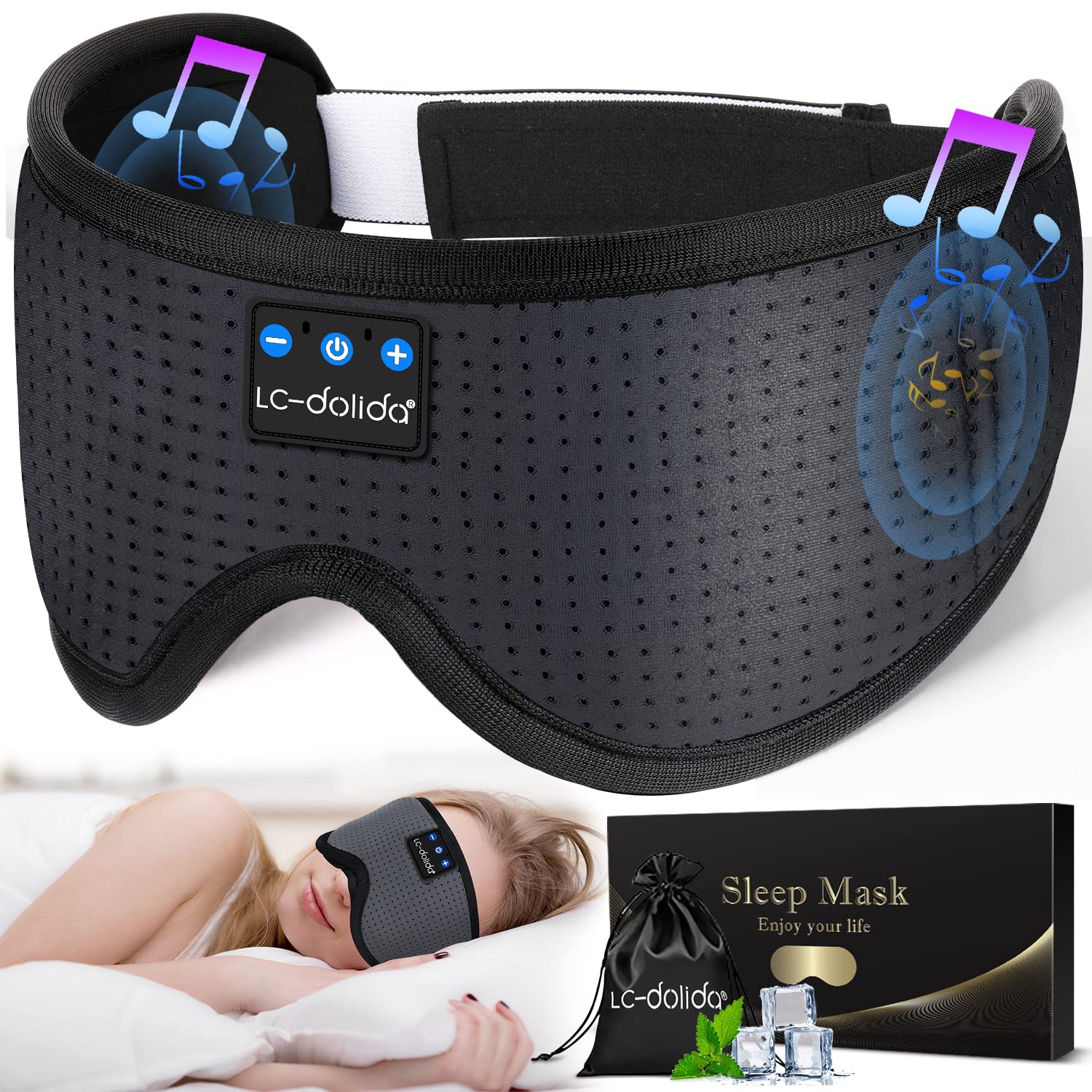LC-dolida Sleep Headphones, Sleep Mask Bluetooth Wireless Music E by LC-dolida - Angle View 1