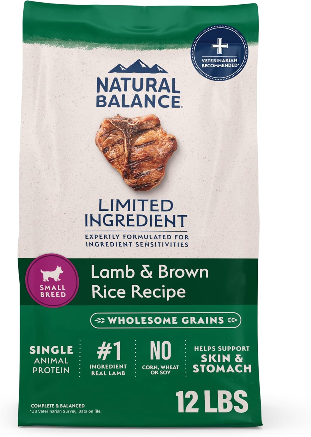 Natural Balance small-breed adult dry dog food bag, limited ingredient formula with healthy ingredients for small dogs.