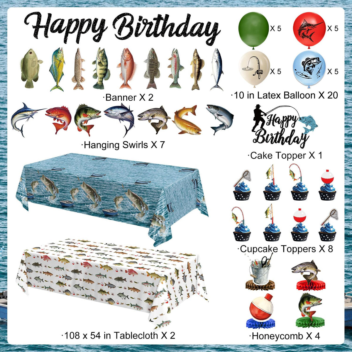 Fishing Birthday Party Decorations - QIYANPAX Official Imagery - 4