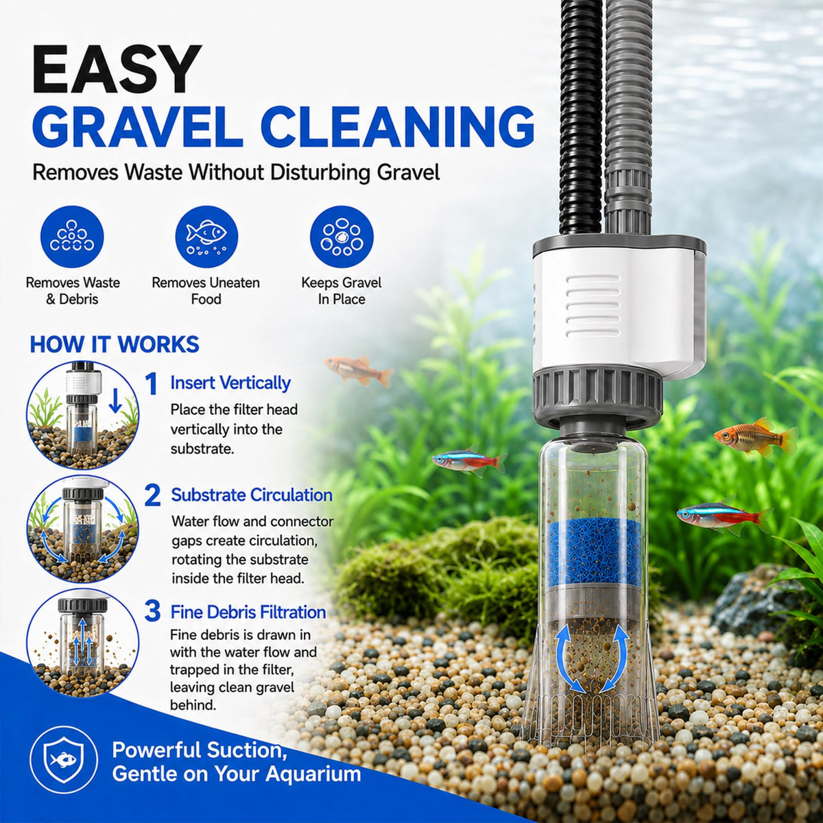 Electric Aquarium Gravel Cleaner 30W Fish Tank Vacuum - Vehipa Official Imagery - 5