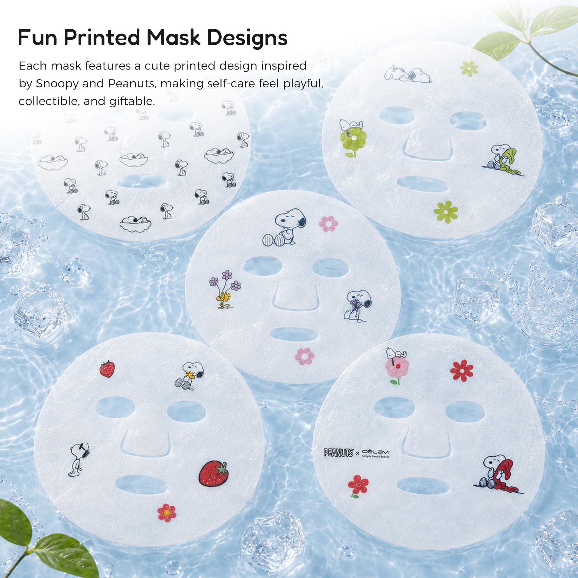 CELAVI 5 Pack Peanuts Snoopy Printed Sheet Mask, Cute Face Masks - Celavi Cosmetics