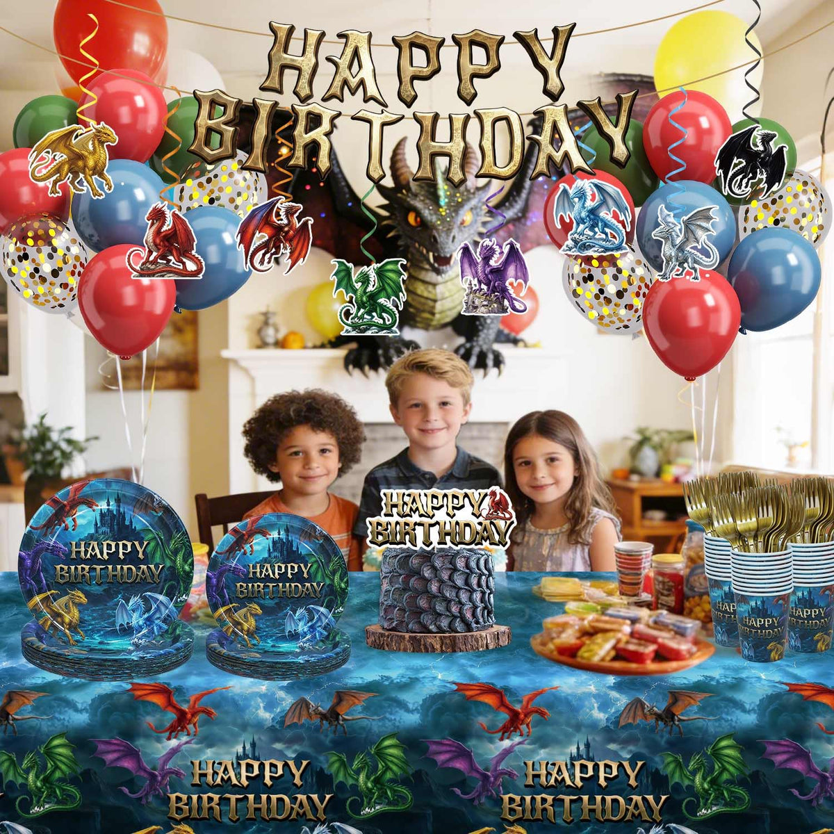 185Pcs Dragon Birthday Party Decorations Serves 25 Guests - Caisehabu Official Imagery - 6