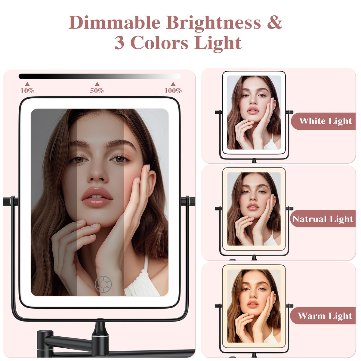 QiMH Wall Mounted Lighted Makeup Mirror Rectangle Double - QiMH Official Imagery - 6