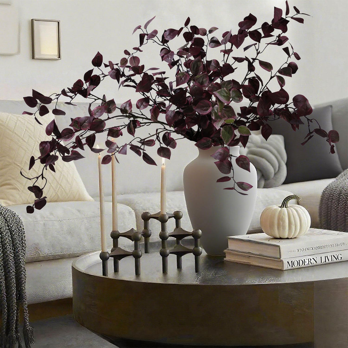 5PCS Artificial Fall Eucalyptus Leaves Stem Plants 32 7 inch - HyeFlora Official Imagery - 8
