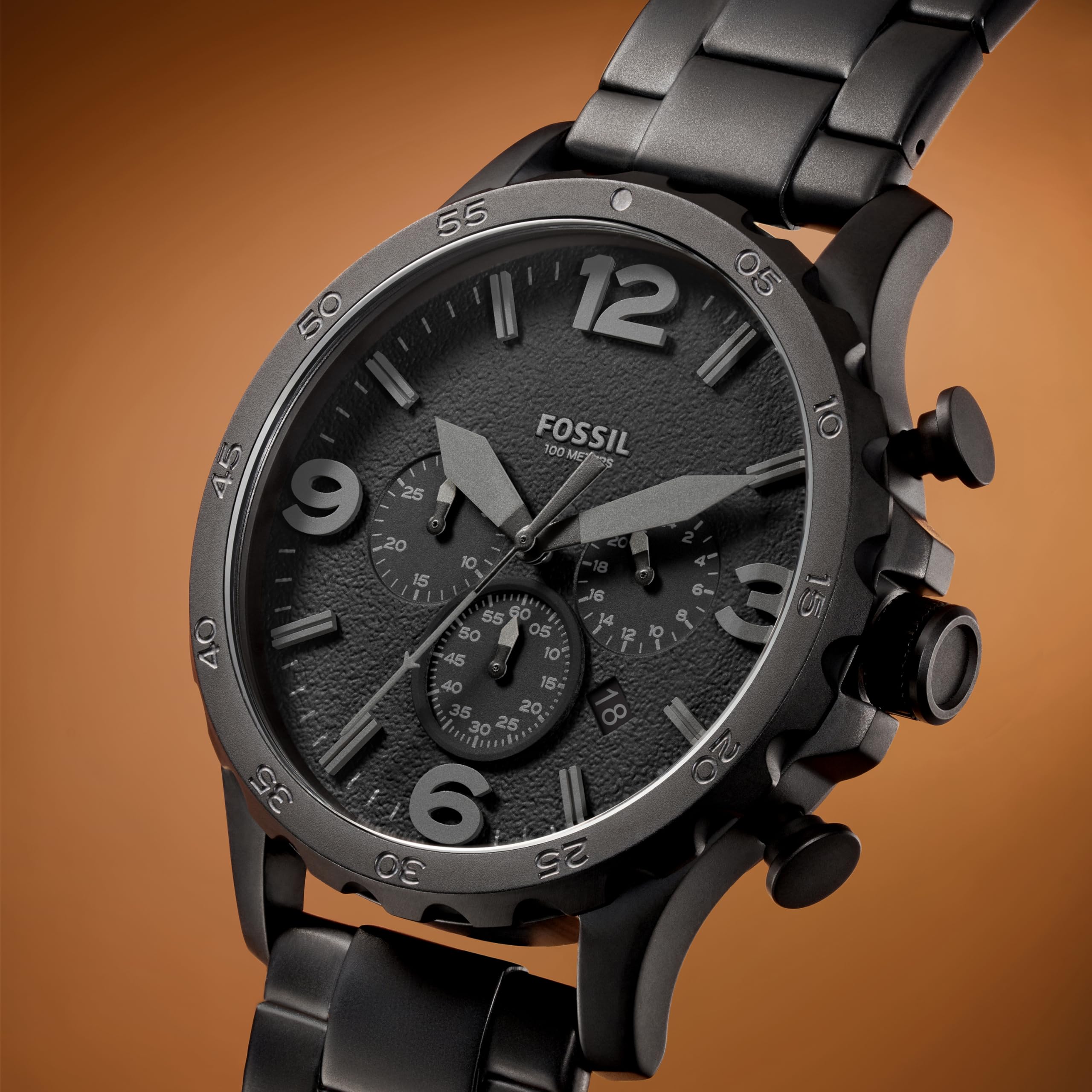 Fossil Nate Men's All-Black Chronograph Watch JR1401 50mm