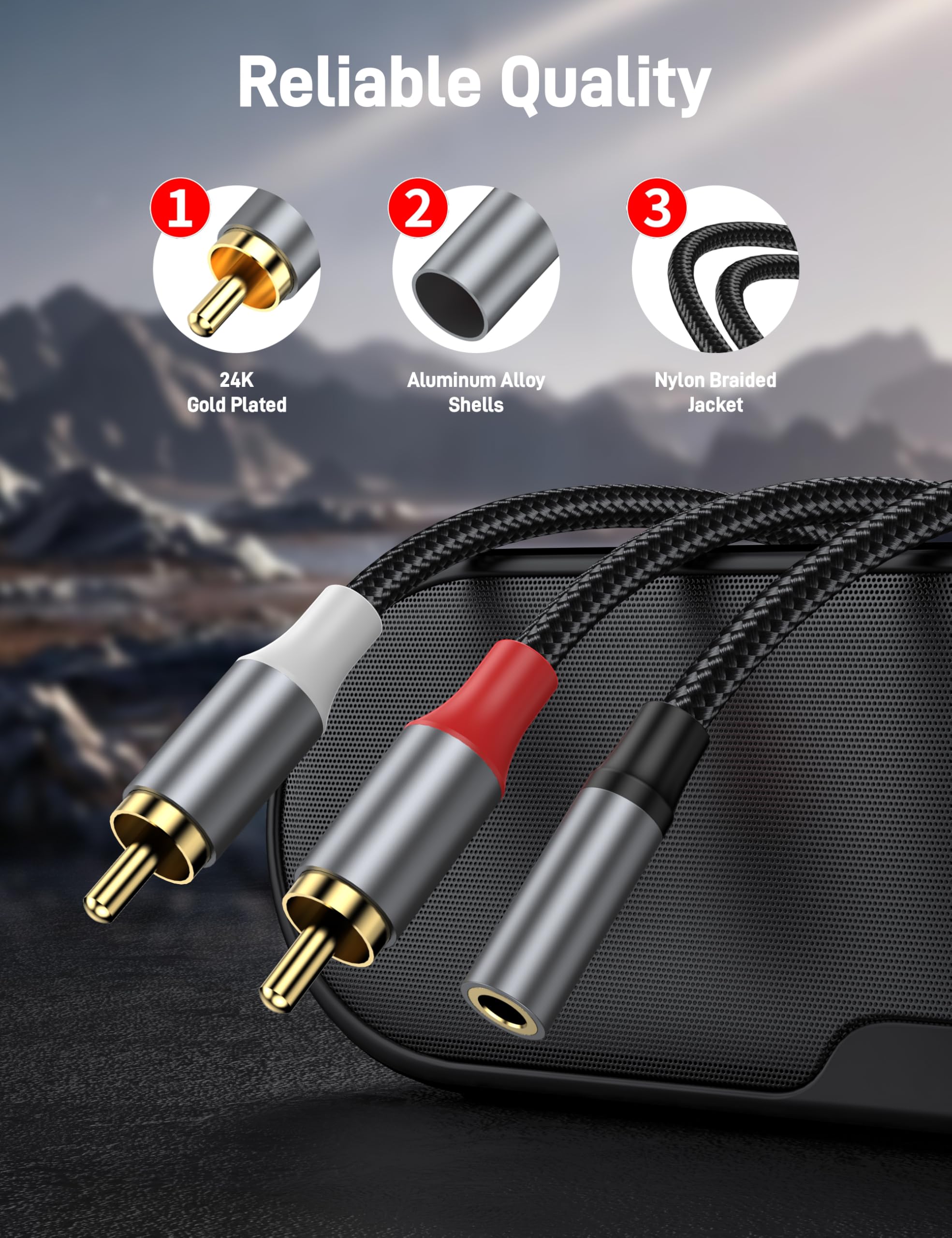 KAYQINHO 3.5mm Female to 2 RCA Male Cable, 10inch RCA to 3.5mm Fe by KAYQINHO - Angle View 7