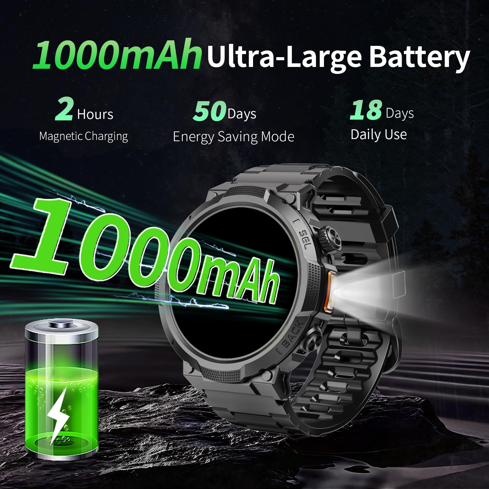 Soudorv Military Smart Watch for Men, 50+ Day Battery Life, Bluetooth - View 3