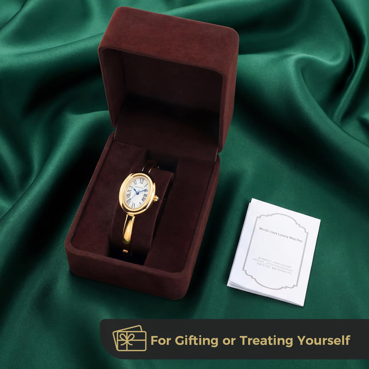 Gold Bangle Watch for Women Vintage Oval Dial Roman Numerals - VORSEL Official Imagery - 7
