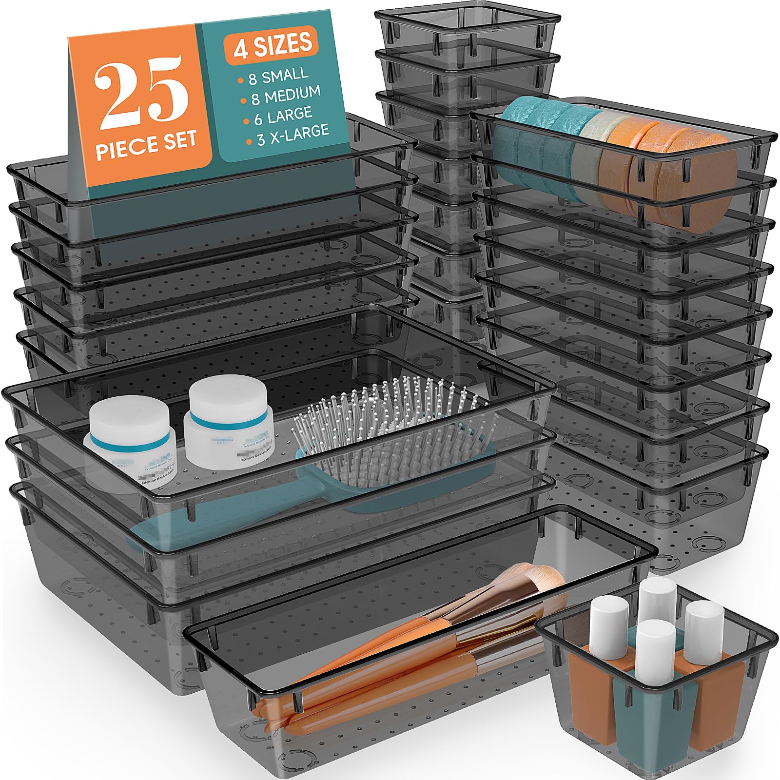 25 PCS Clear Plastic Drawer Organizer, Makeup Organizers and Storage Bins - WOWBOX Official Product View 9