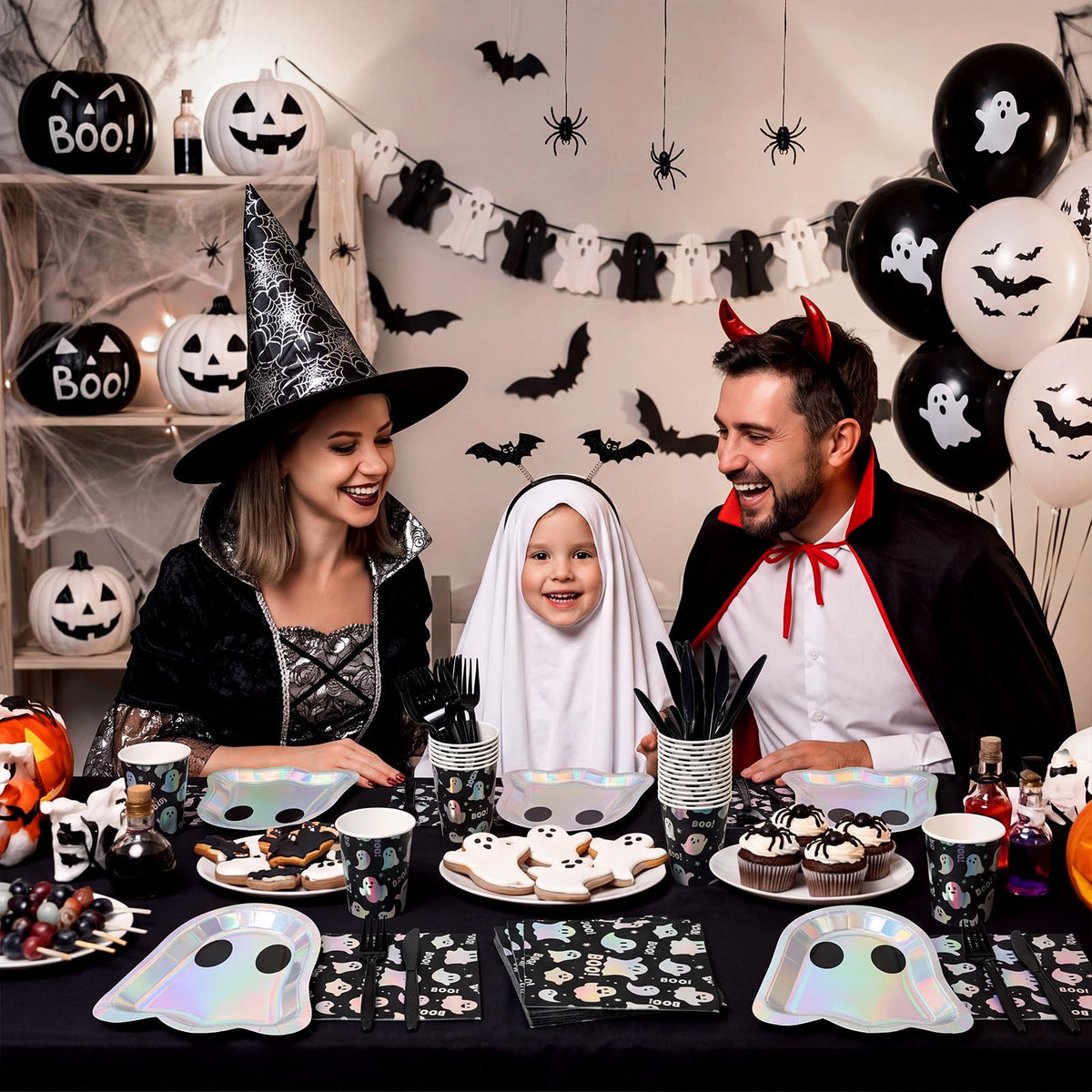 120 Pcs Halloween Ghost Paper Plates Boo Napkins Tableware - Yungyan Official Imagery - 7