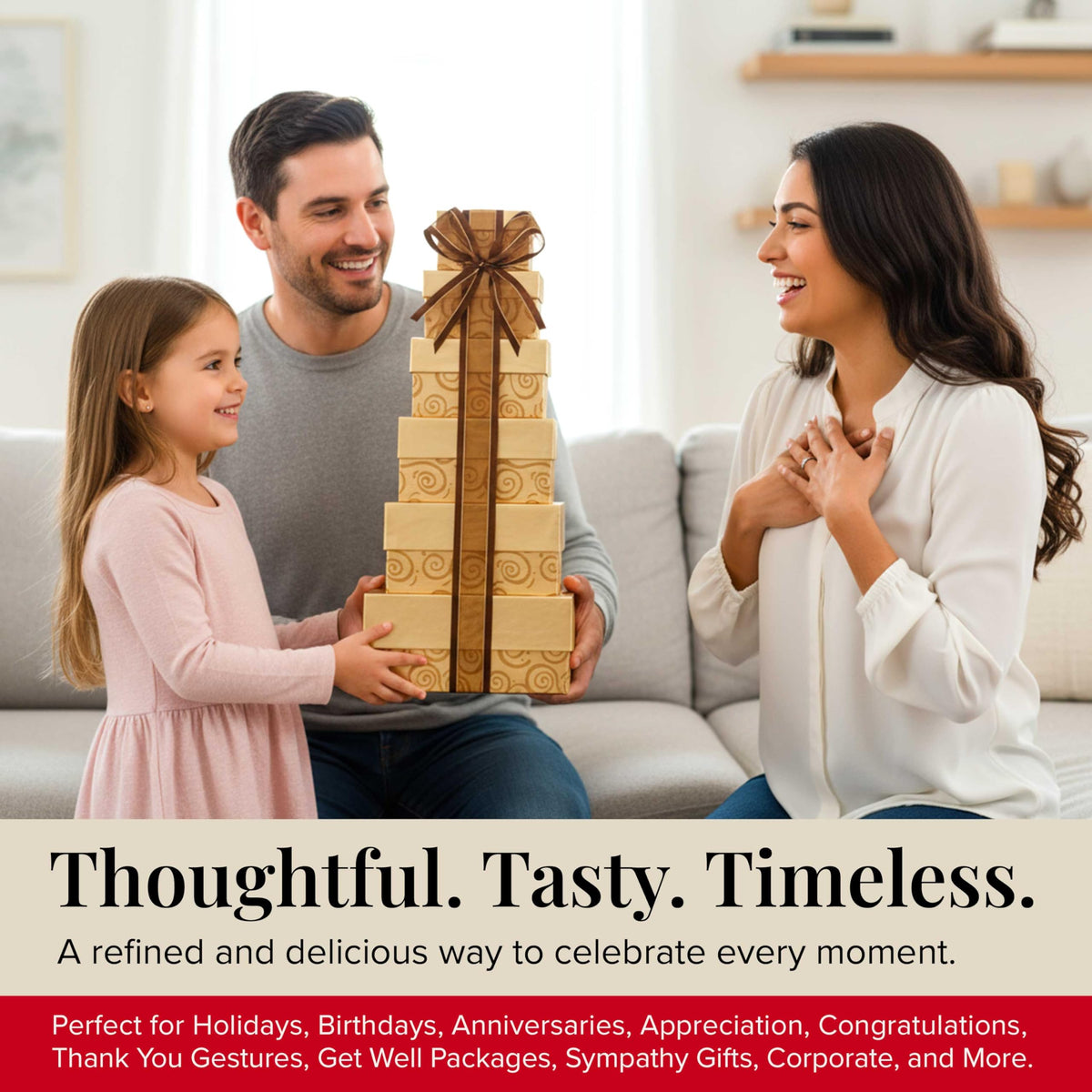 Broadway Basketeers Glittering Gold Gift Tower with Cookies - Broadway Basketeers Official Imagery - 3