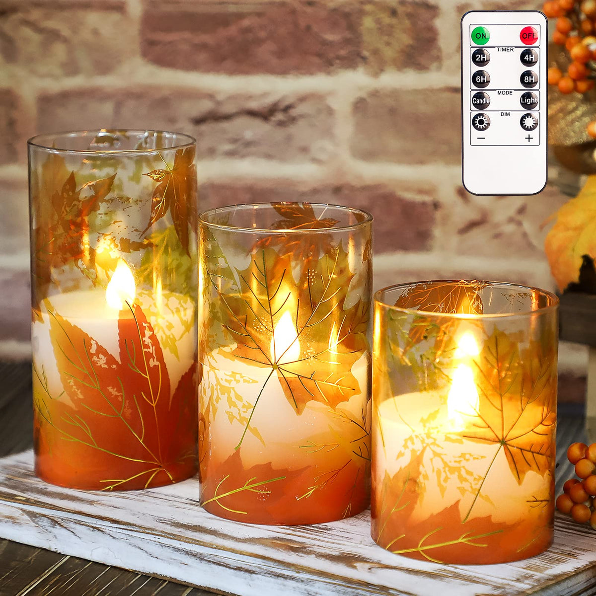 Fall Decor Flameless Candles Maple Leave Battery Operated - FLAVCHARM Official Imagery - 1