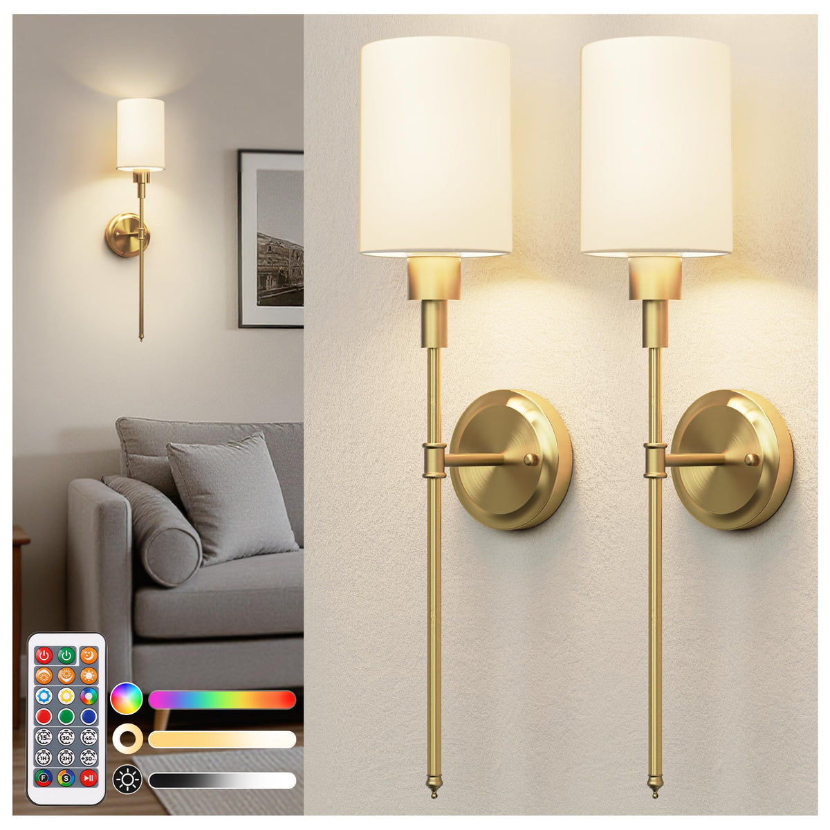 Battery Operated Wall Sconce Set of 2 Wireless Wall Lights - DORESshop Official Imagery - 1