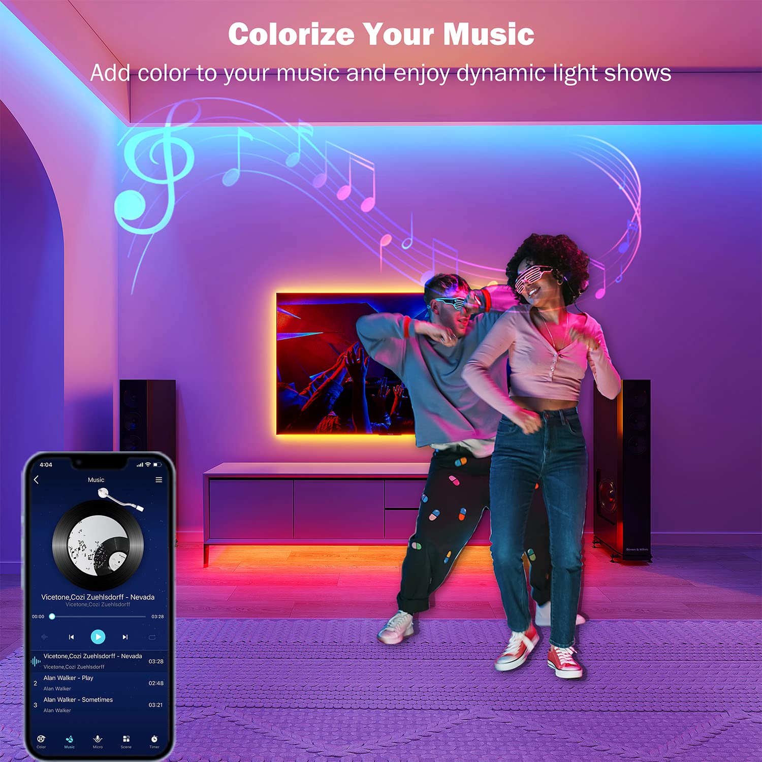 Leeleberd Led Lights for Bedroom 100 ft   Music Sync Color Changi - Leeleberd Official Product View 4