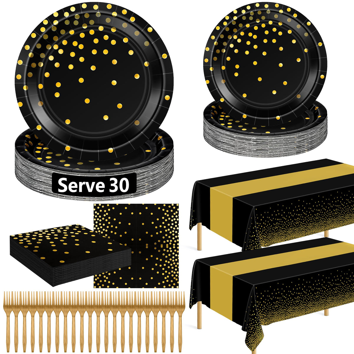 QZYL 122 Pcs Black and Gold Plates and Napkins Black Plates - QZYL Official Imagery - 1