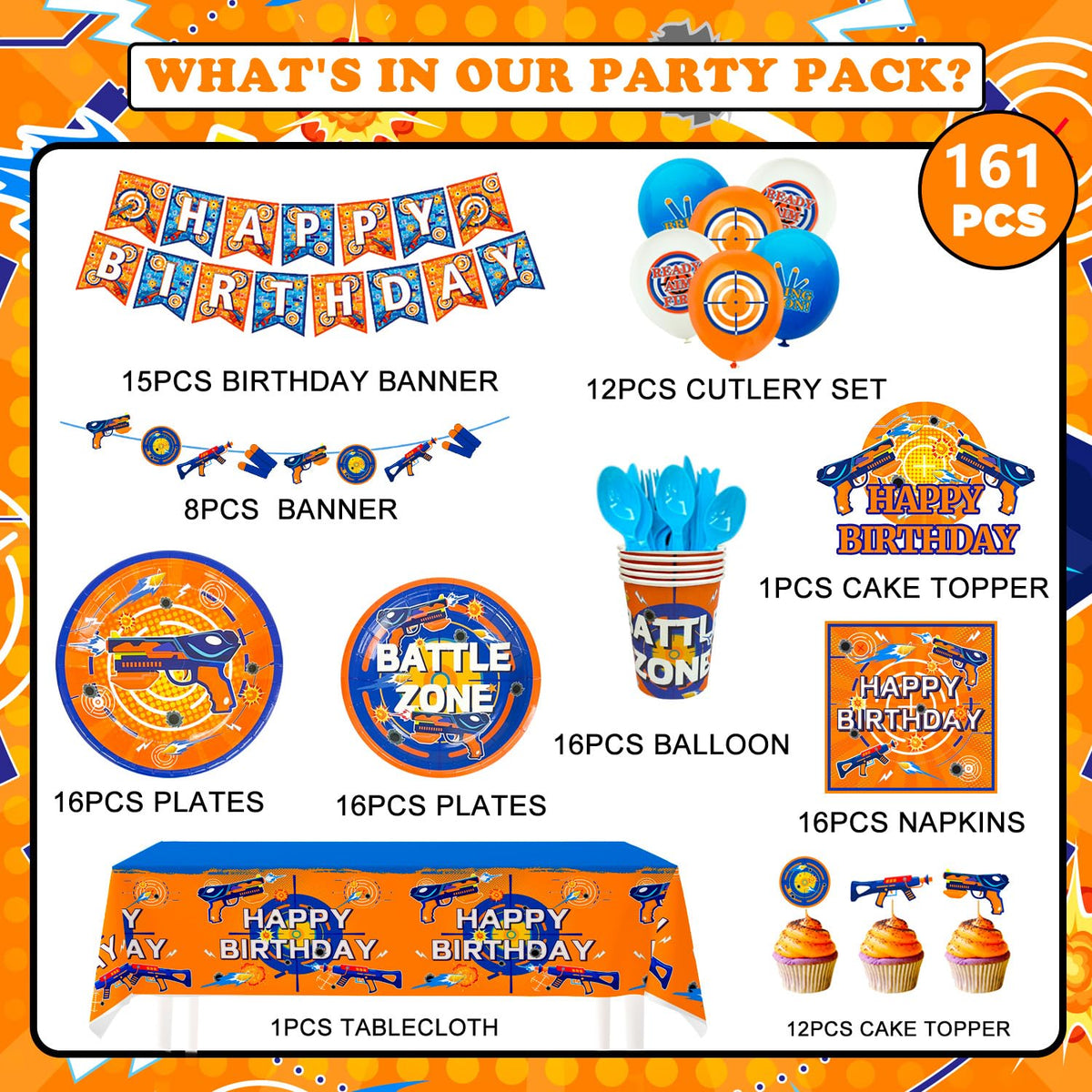 161 Pcs Dart War Birthday Decorations Dart War Party Plates - Fruitful Jewelry Official Imagery - 4