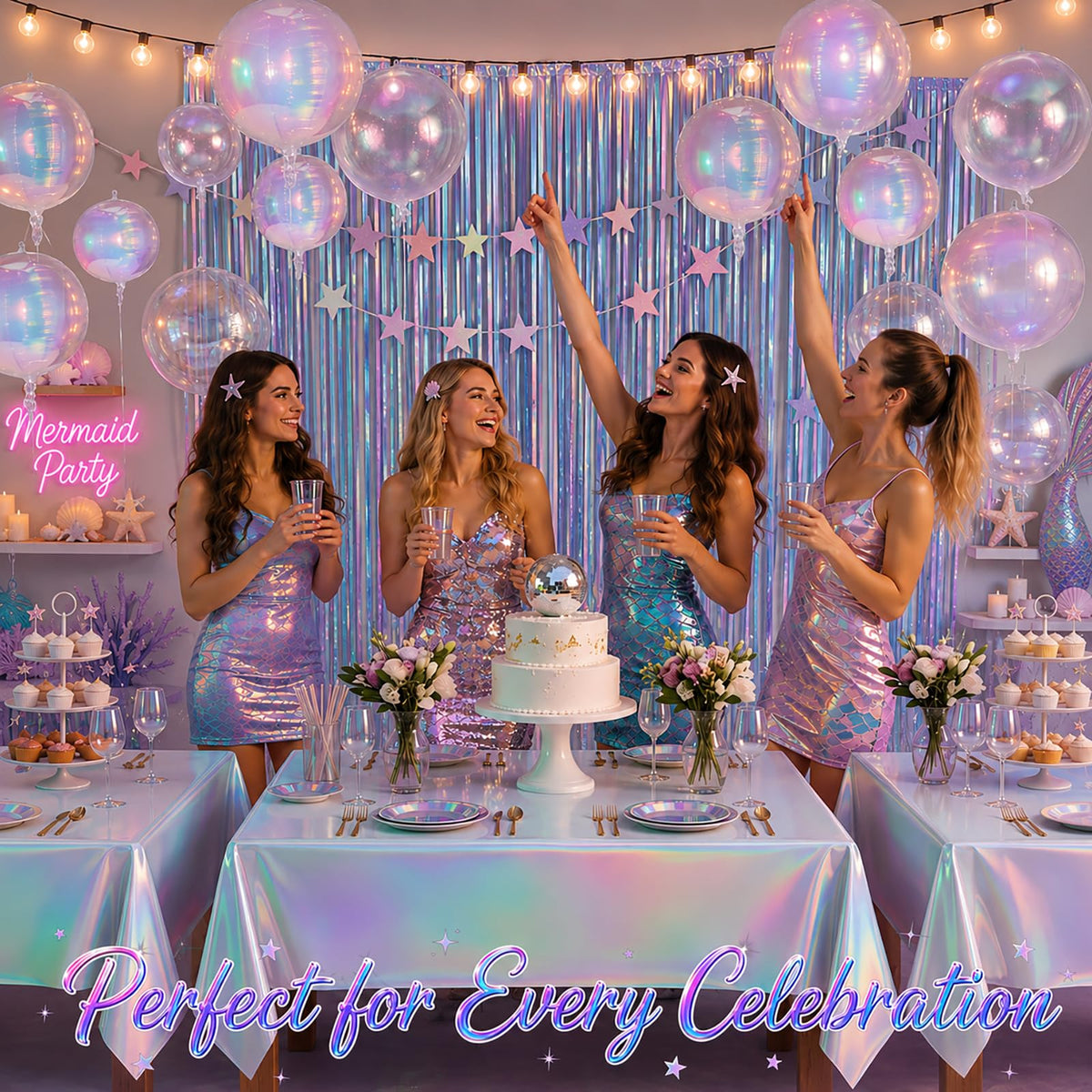Iridescent Party Decorations Holographic Party Supplie for - OBreezify Official Imagery - 5