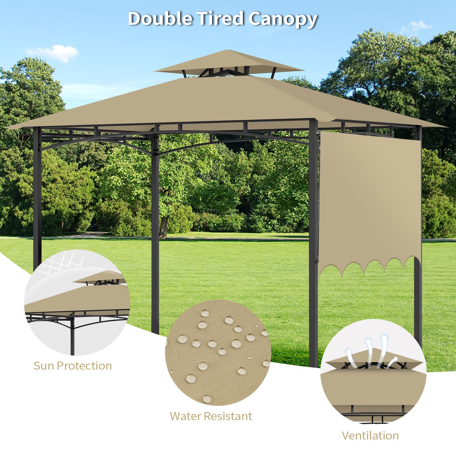 Iheqard 5' x 11' outdoor grill gazebo replacement canopy top, weather-resistant outdoor BBQ gazebo cover in the image.