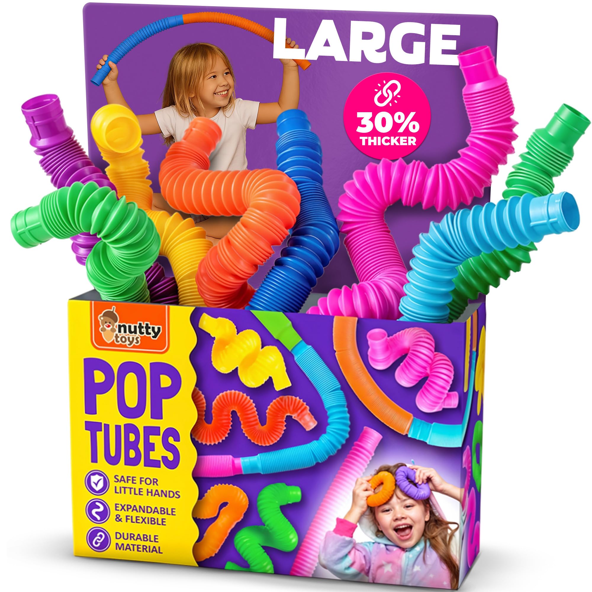 Nutty Toys Pop Tubes - Large 8-Pack Sensory Toys - Creative STEM - Product Imagery