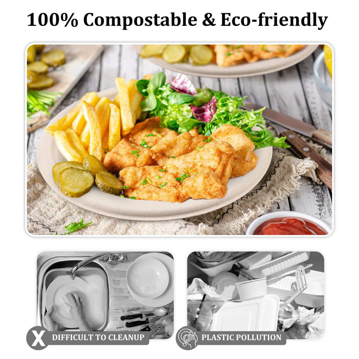 Compostable Paper Plates Set 250PCS Disposable Heavy Duty - FEHHTO Official Imagery - 8