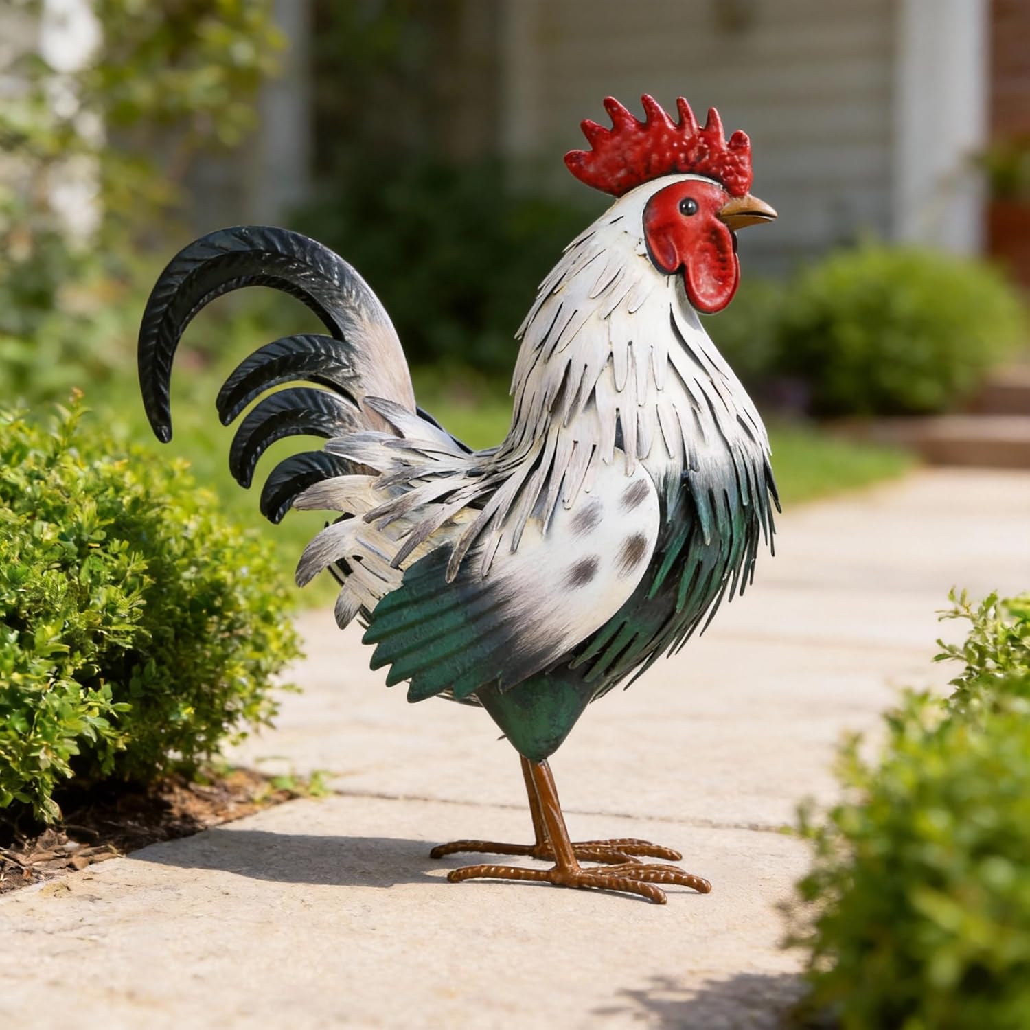 Ratuor rooster garden statue sculpture metal chicken yard decor outdoor figurine for patio and backyard decoration