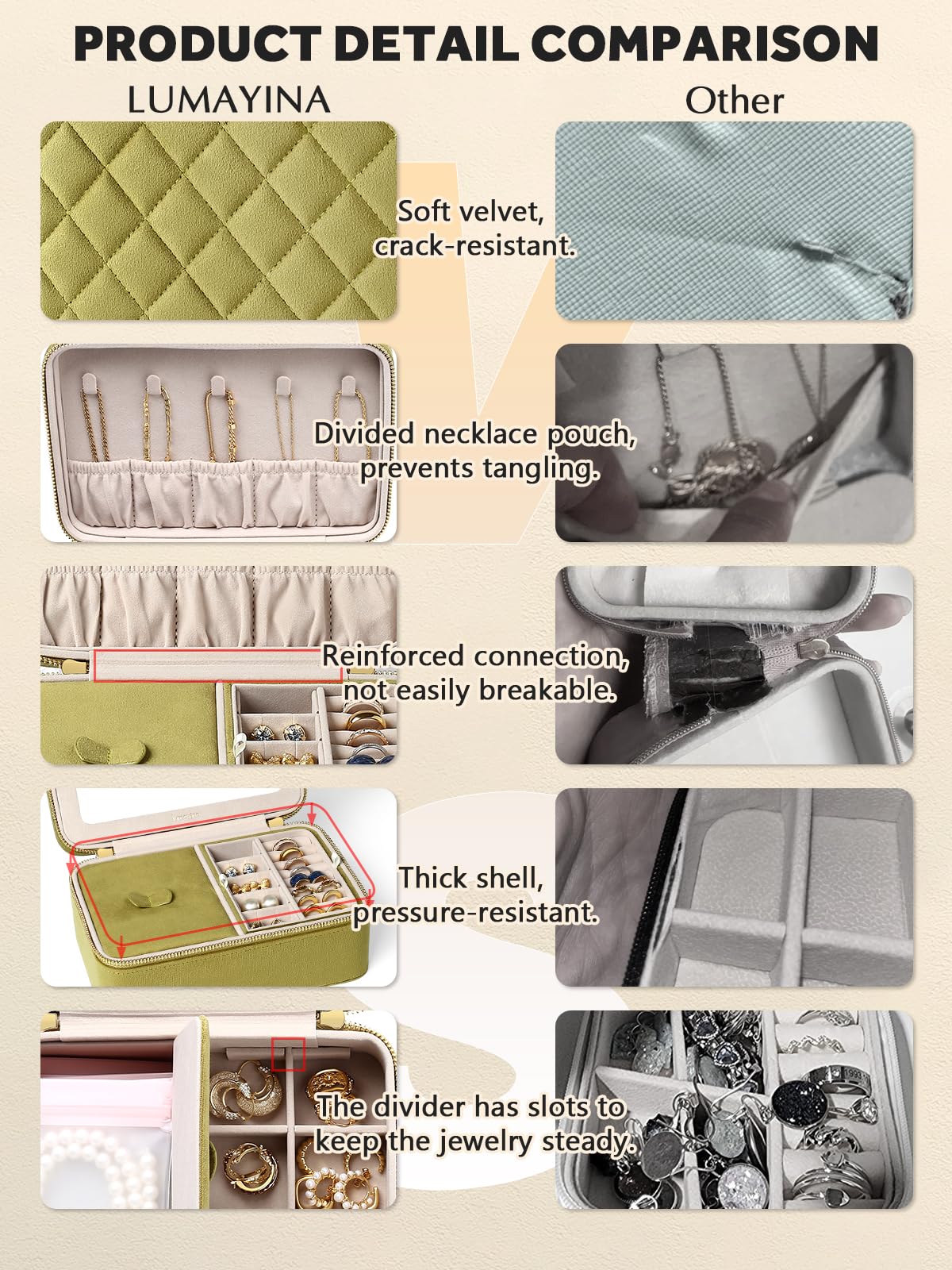 Velvet Travel Jewelry Organizer Case with Large Mirror for - Lumayina Official Imagery - 7