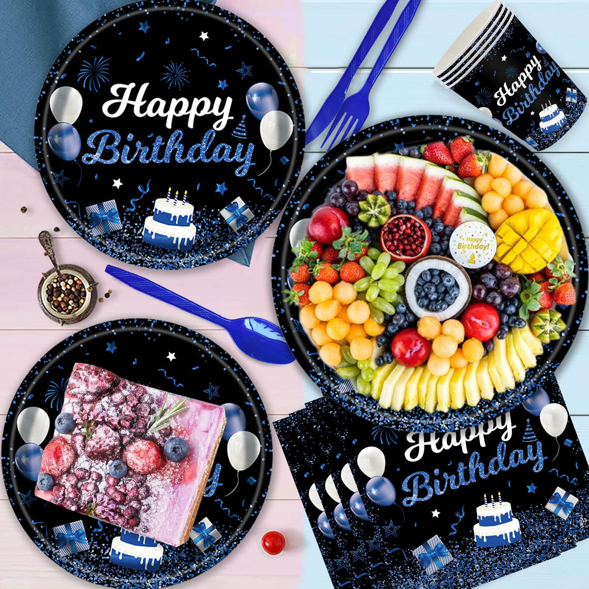 219Pcs Navy Blue Birthday Party Supplies Happy Birthday - Lousuip Official Imagery - 3