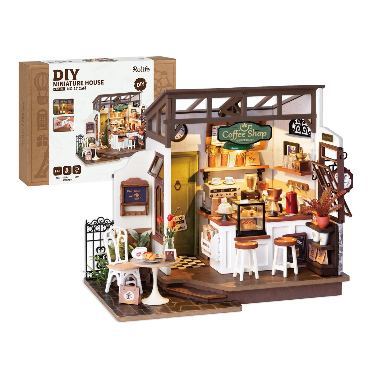 Rolife Coffee Shop DIY Miniature House Kit with LED Light - Rolife Official Imagery - 1