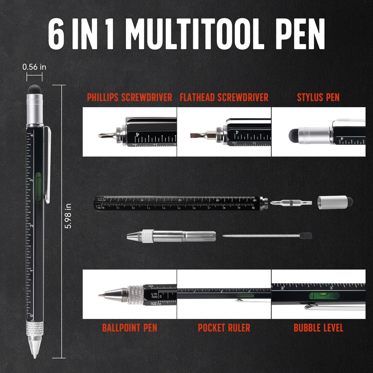 Telescoping Magnetic Pickup Tool 6 in 1 Multitool Pen Set - SYMNTEM Official Imagery - 5