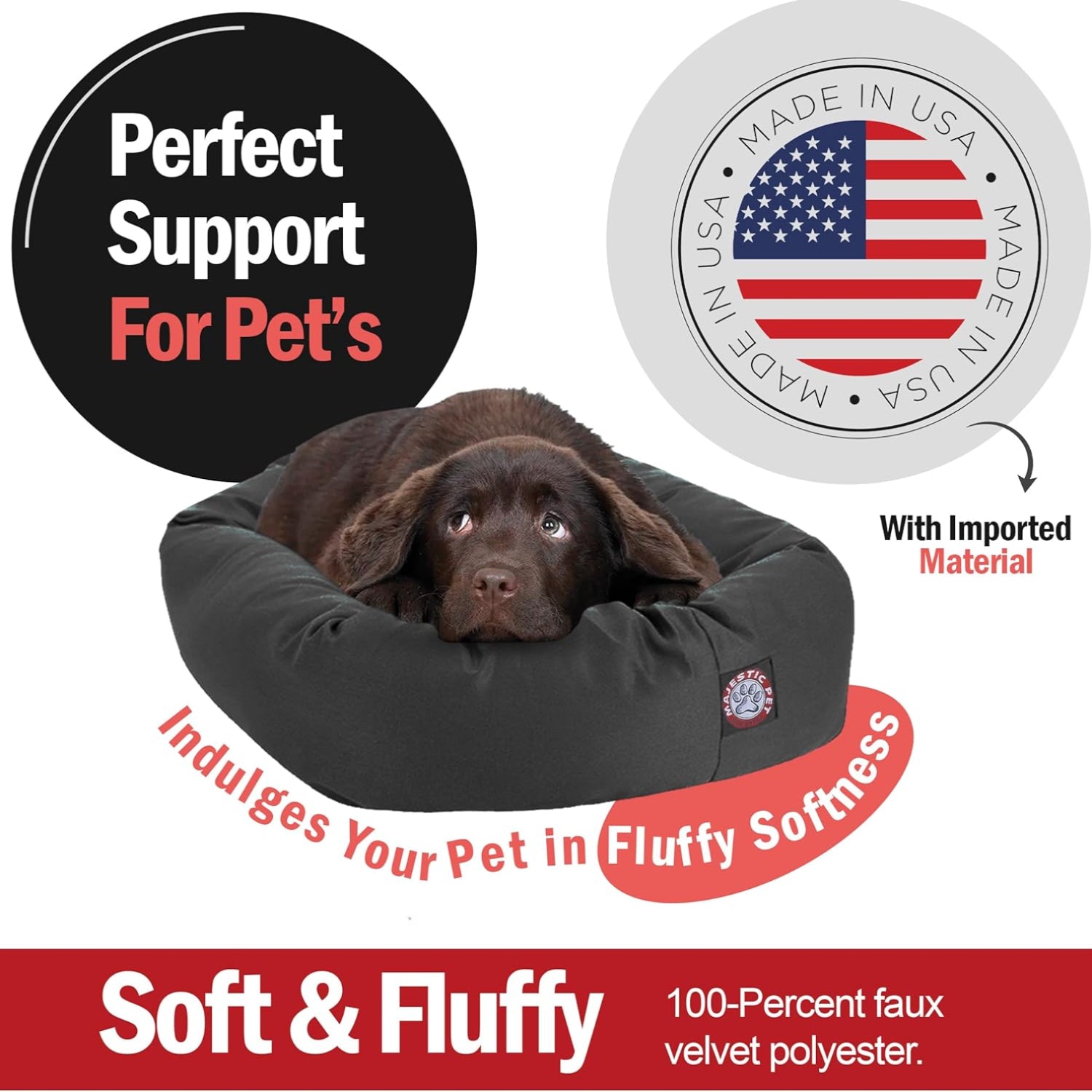 Majestic Pet 32-inch Bagel calming dog bed, soft and washable round bed for small to medium dogs, cozy and comfortable.