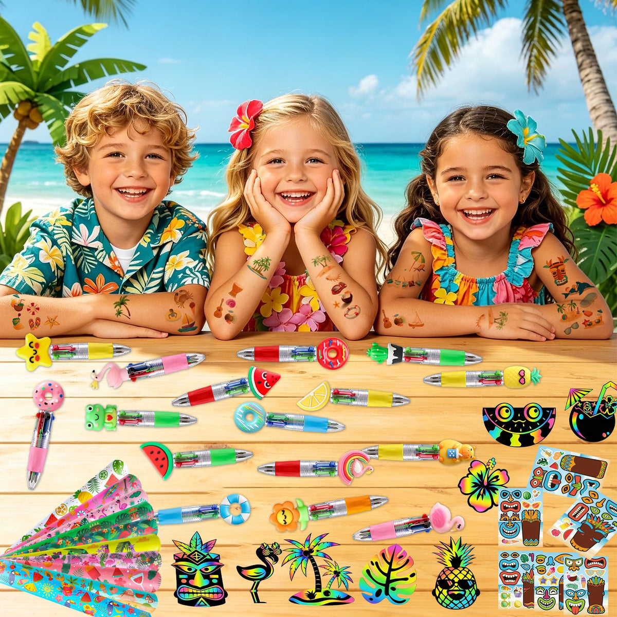 144PCS Hawaiian Theme Party Supplies Set Tropical Summer - SZCECHRE Official Imagery - 3