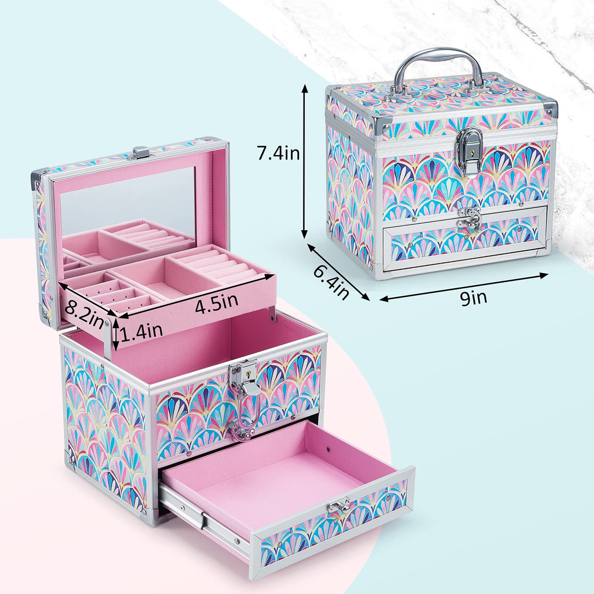 Girls Jewelry Box Organizer with Drawer Mirror Mermaid Tail - Hododou Official Imagery - 3