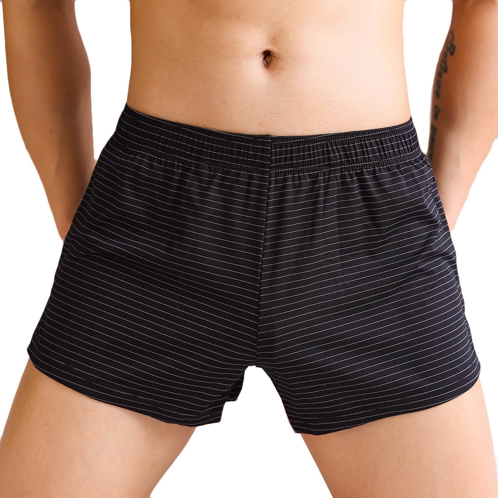 Mens Striped Boxer Briefs Breathable Comfort Casual Pajama Shorts Elas - View 5