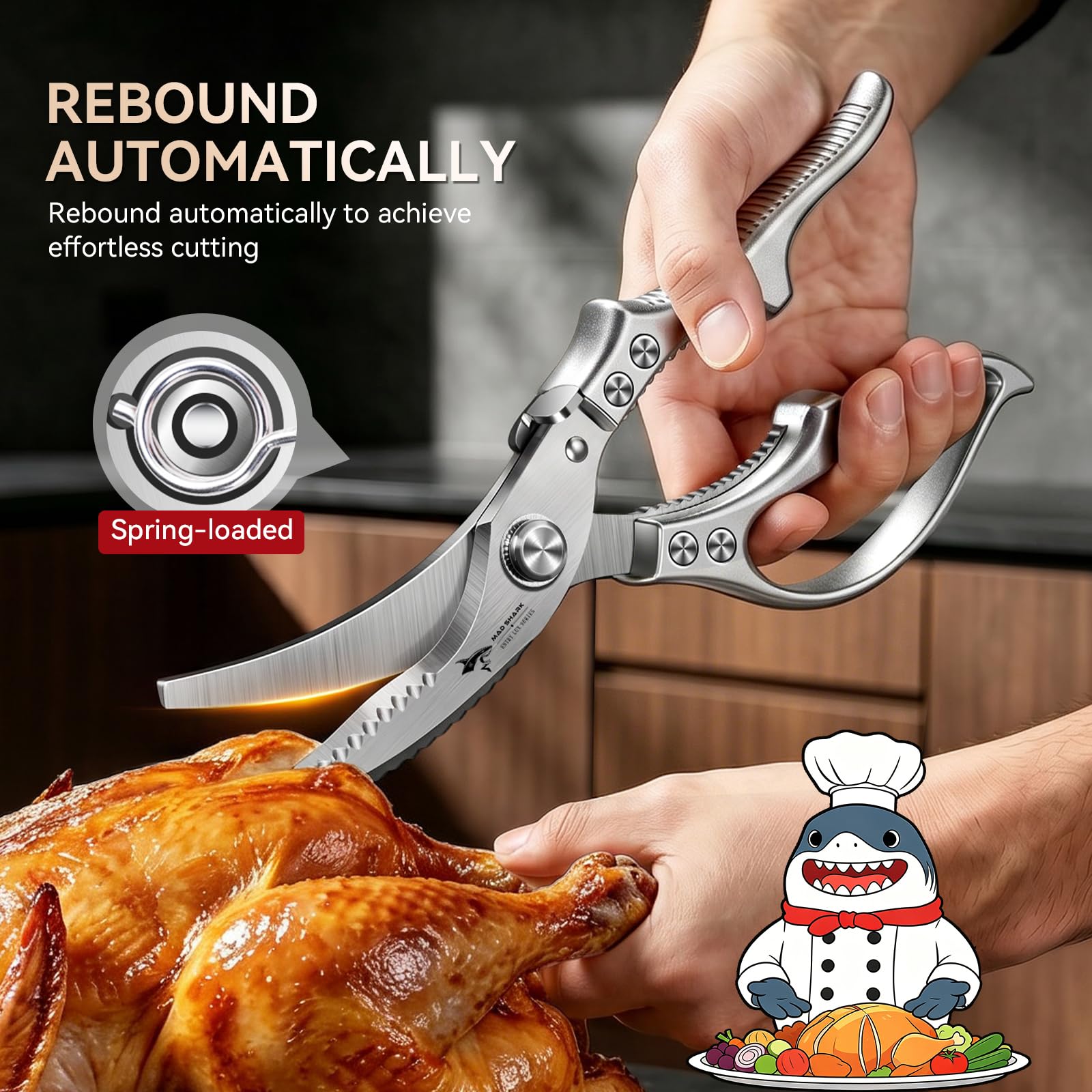 MAD SHARK Heavy Duty Poultry Shears,Spring Loaded Kitchen Shears,Dishw - View 3