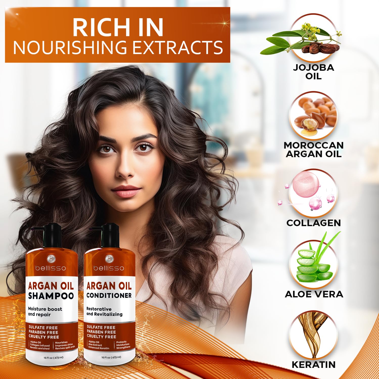 Moroccan Argan Oil Shampoo and Conditioner Set - BELLISSO Official Imagery - 4
