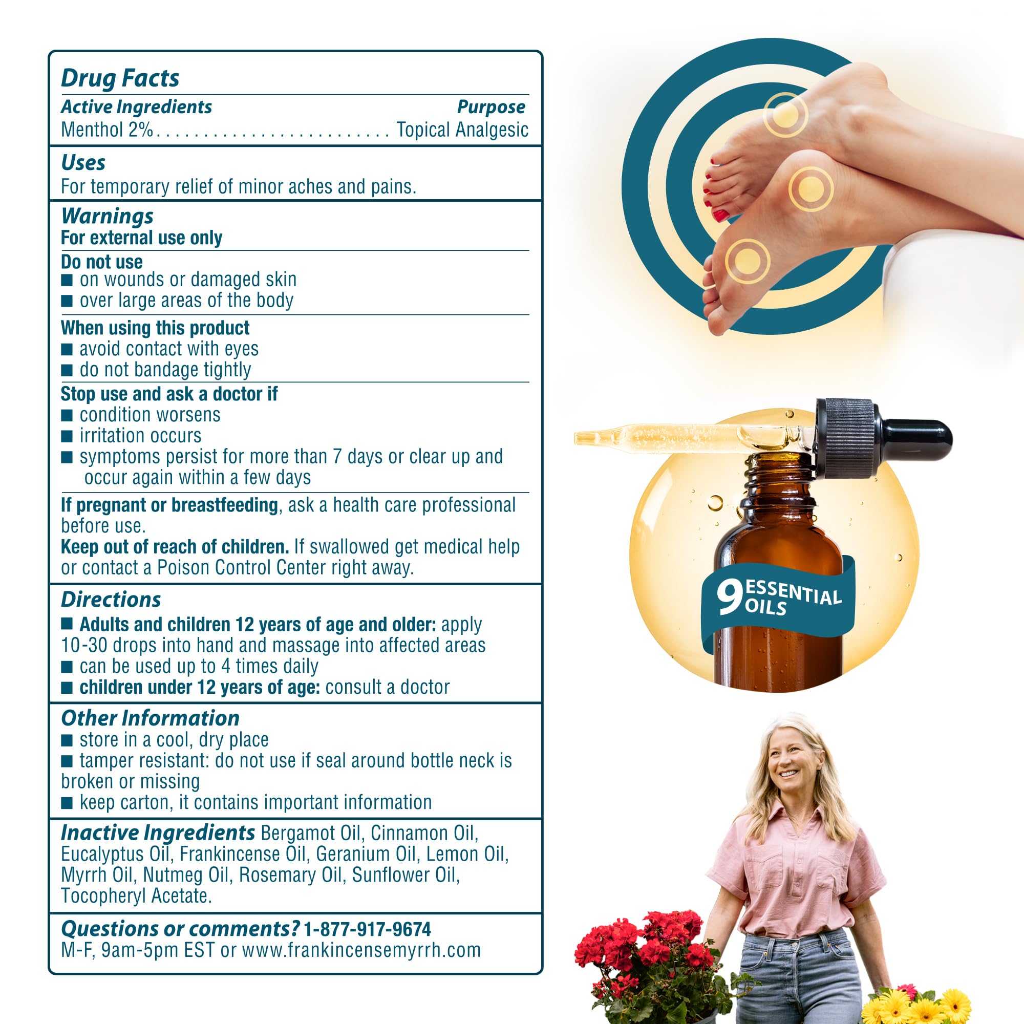 Frankincense & Myrrh nerve pain relief rubbing oil in a 2oz bottle, a natural topical analgesic for soothing nerve discomfort.