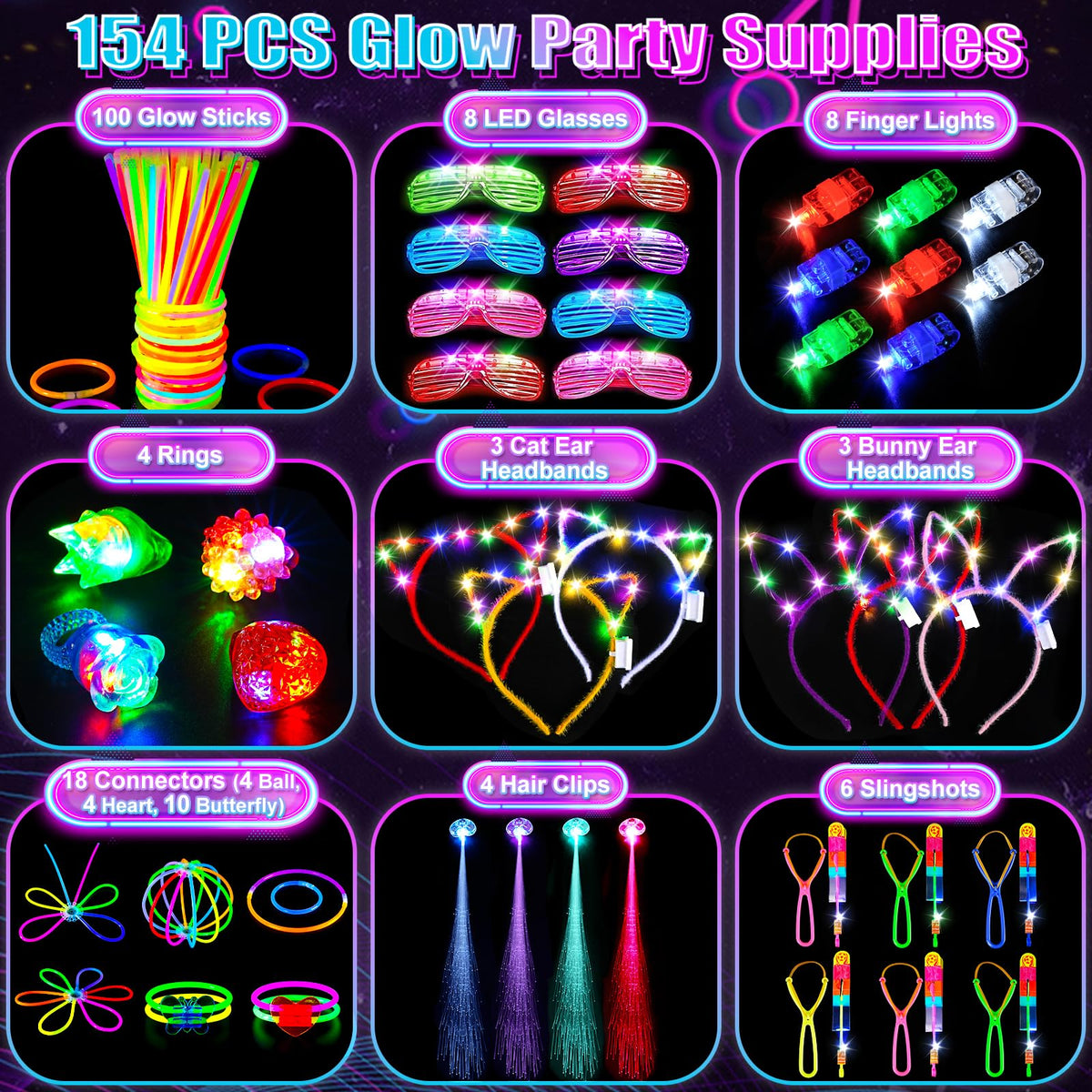 SHQDD 154PCS Glow in the Dark Party Supplies Neon Party - SHQDD Official Imagery - 3