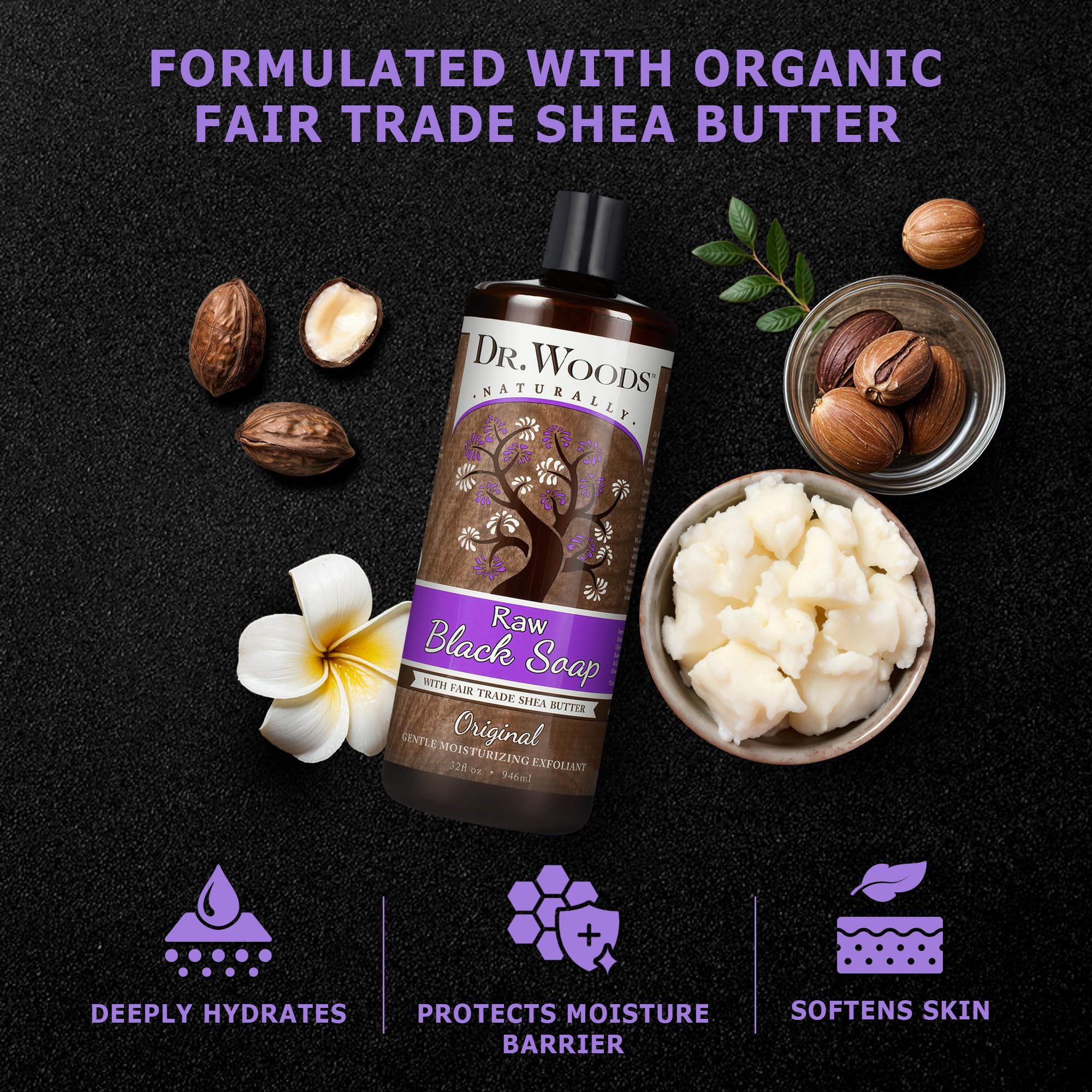Dr. Woods Raw African Liquid Black Soap - 32 Fl Oz, Pack of 2