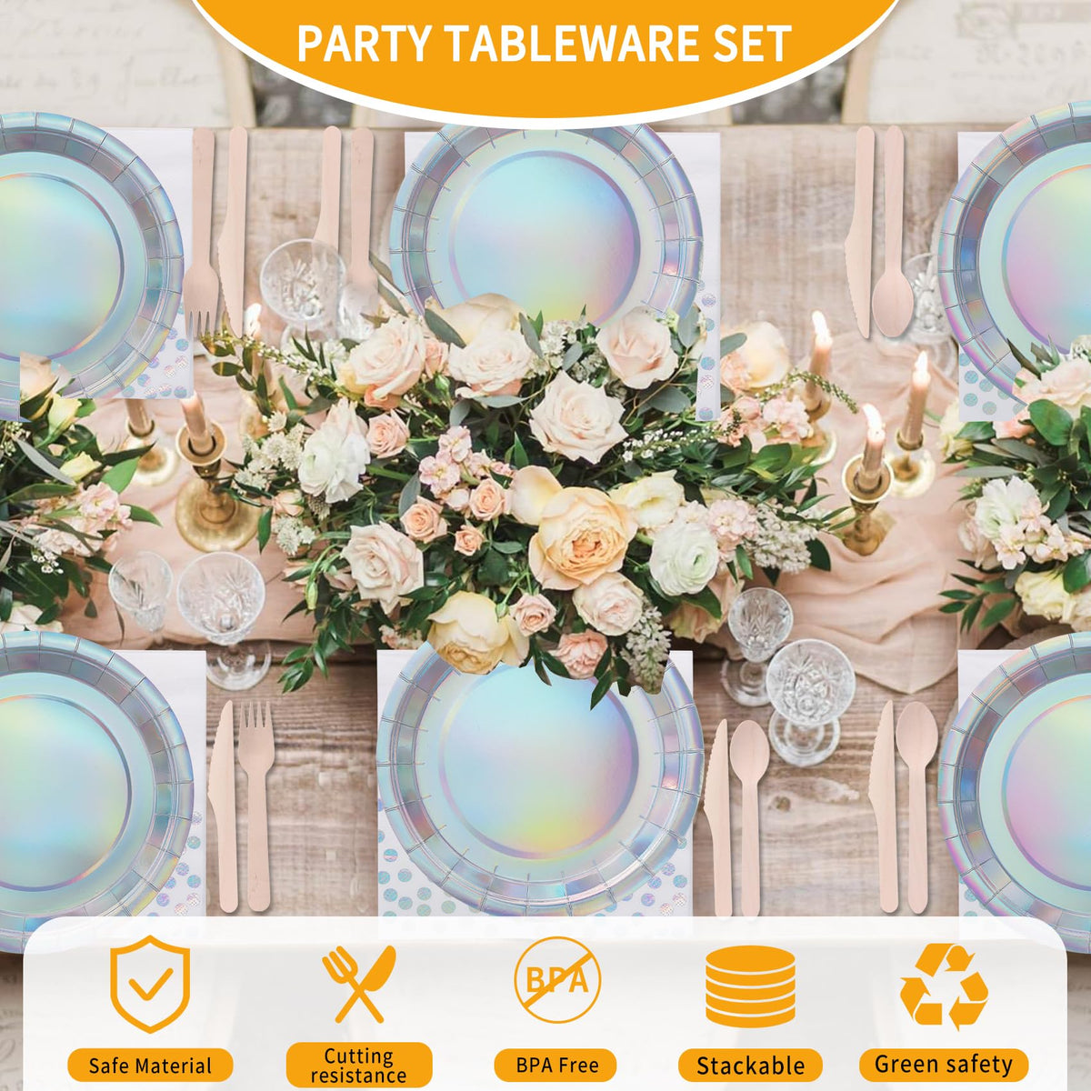200PCS Iridescent Party Decorations Supplies Paper Plates - CEILIWEN Official Imagery - 4