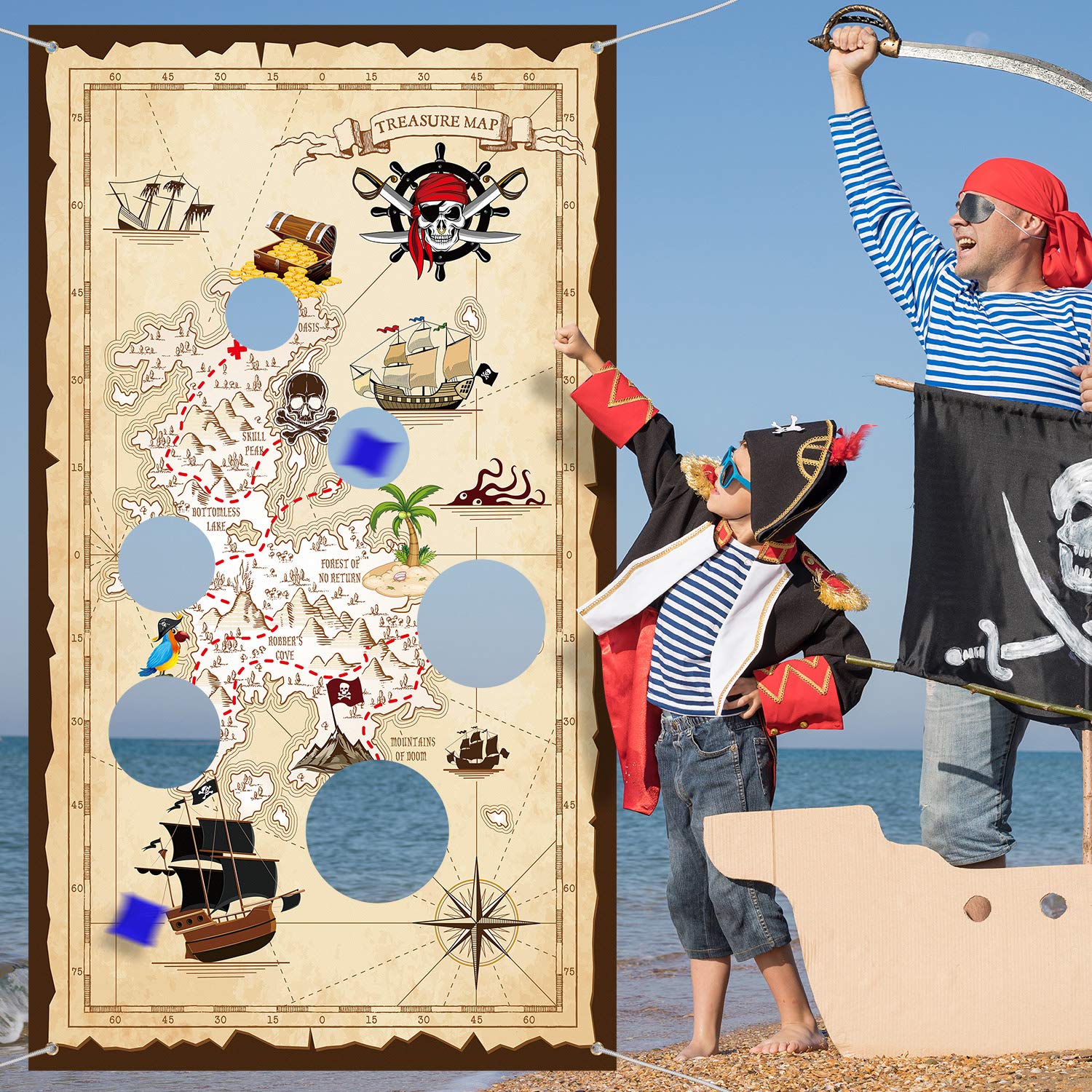 Blulu Halloween Pirate Bean Bag Toss Game, 3 Bags, Pirate Party - Product Imagery