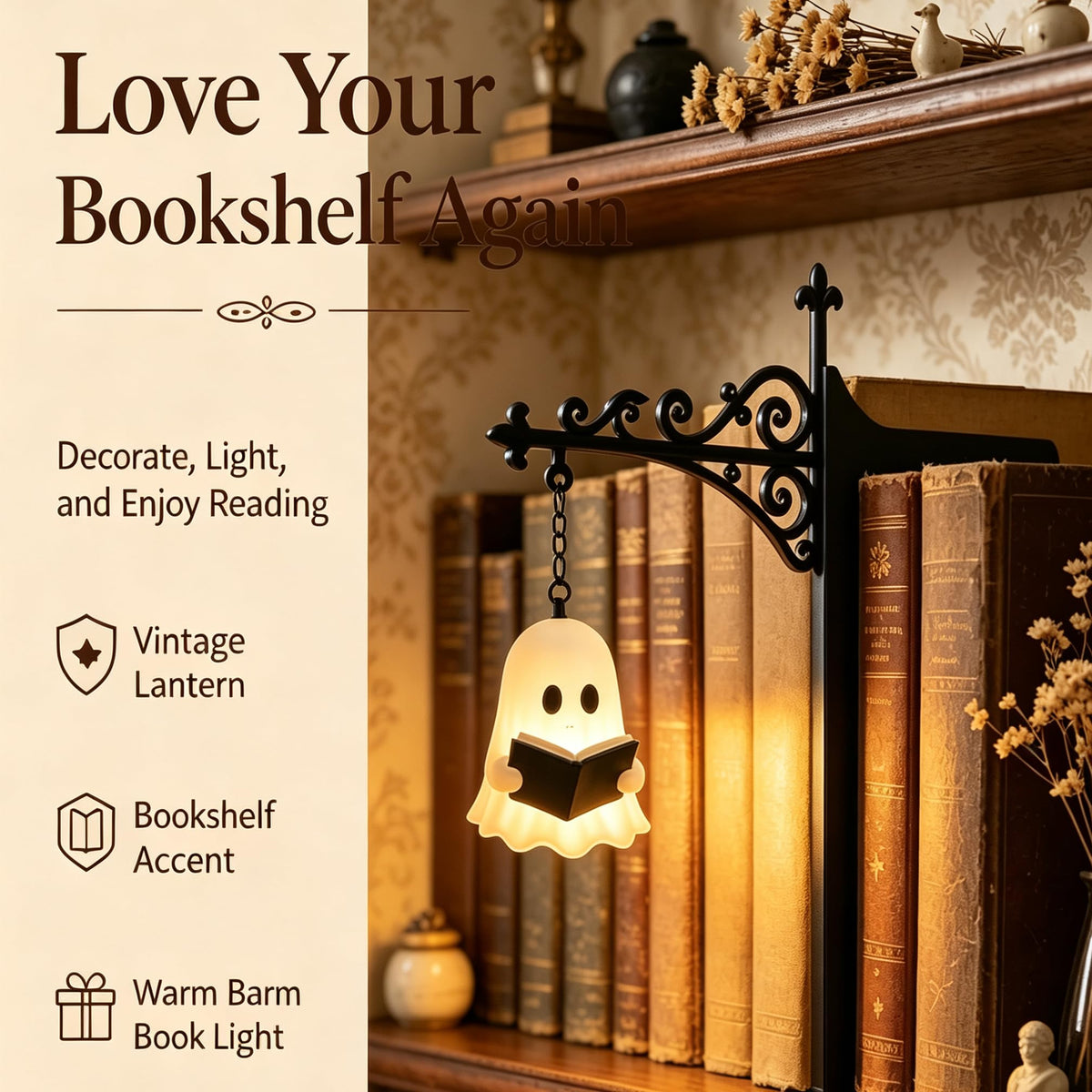 Library Lantern Mini Bookshelf Lamp Ghost Vintage Hanging - NKDFRI Official Imagery - 6
