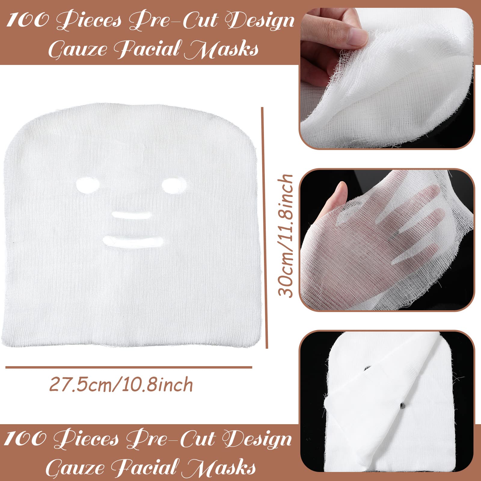 100 Pcs Precut Gauze Facial Mask Sheets for Home Salon DIY Skin - Leelosp