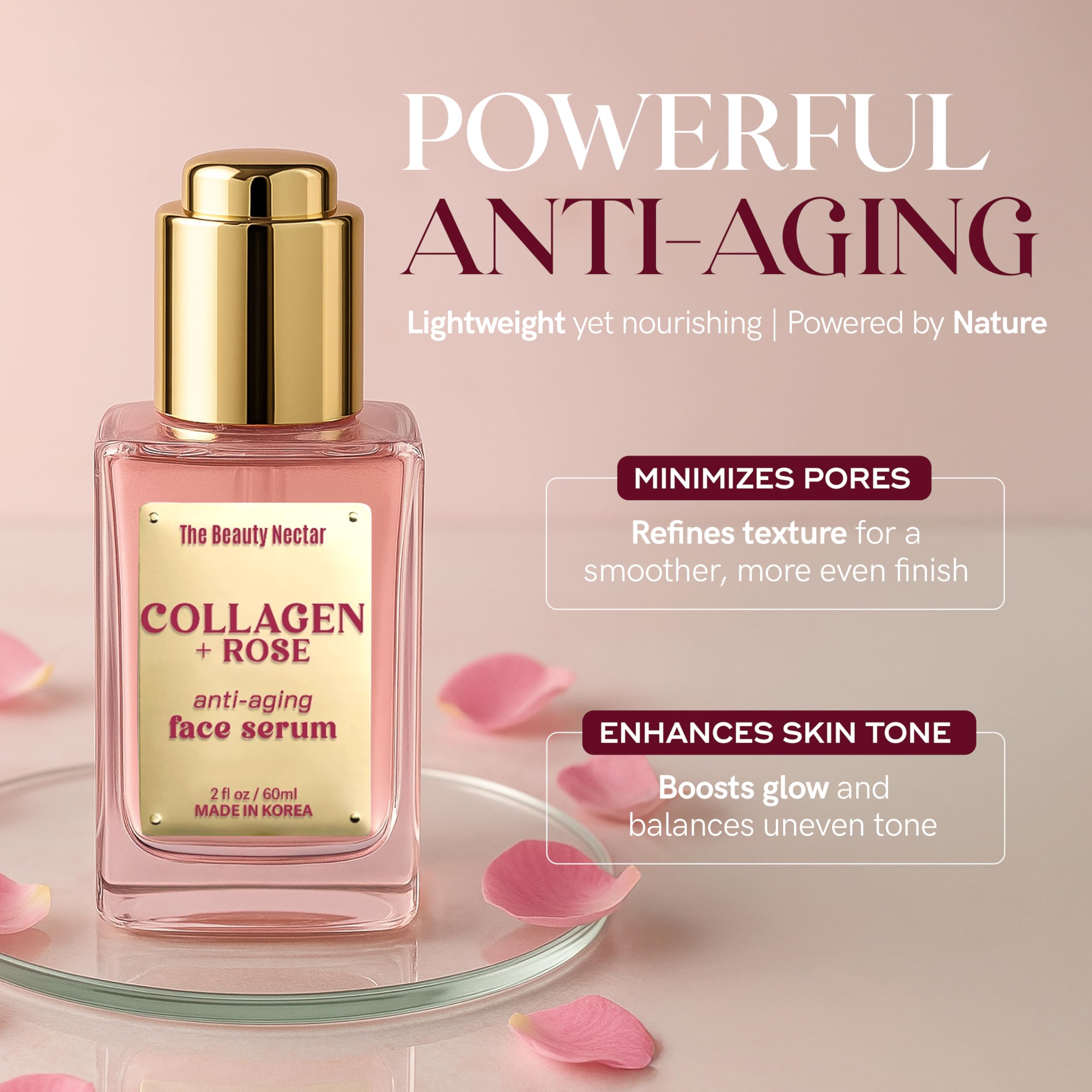 Collagen Face Serum with Rose – Firms Skin, Boosts Hydration, - The Beauty Nectar
