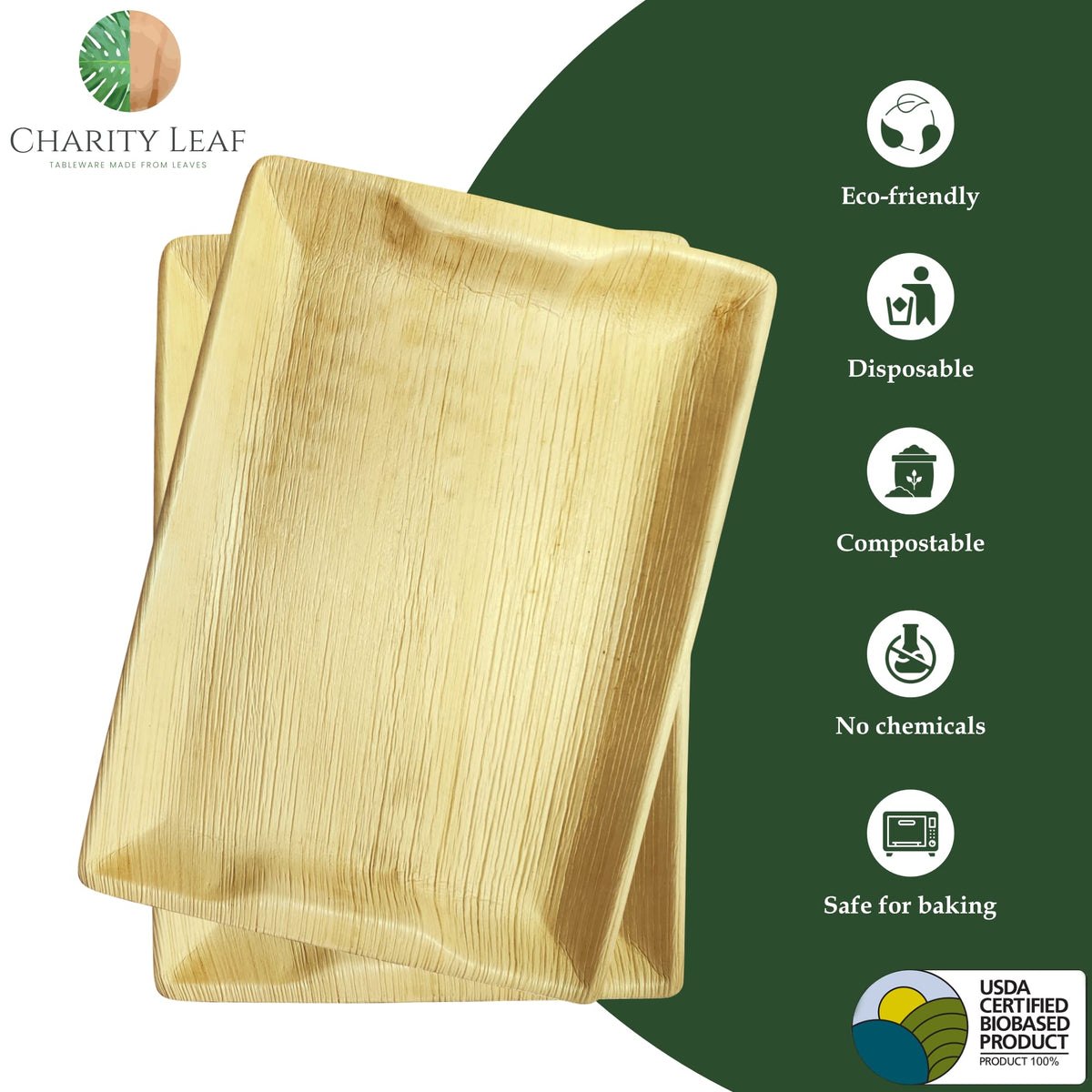 Disposable Bamboo 14 x 10 Trays Bamboo Serving Platters - Charity Leaf Official Imagery - 5